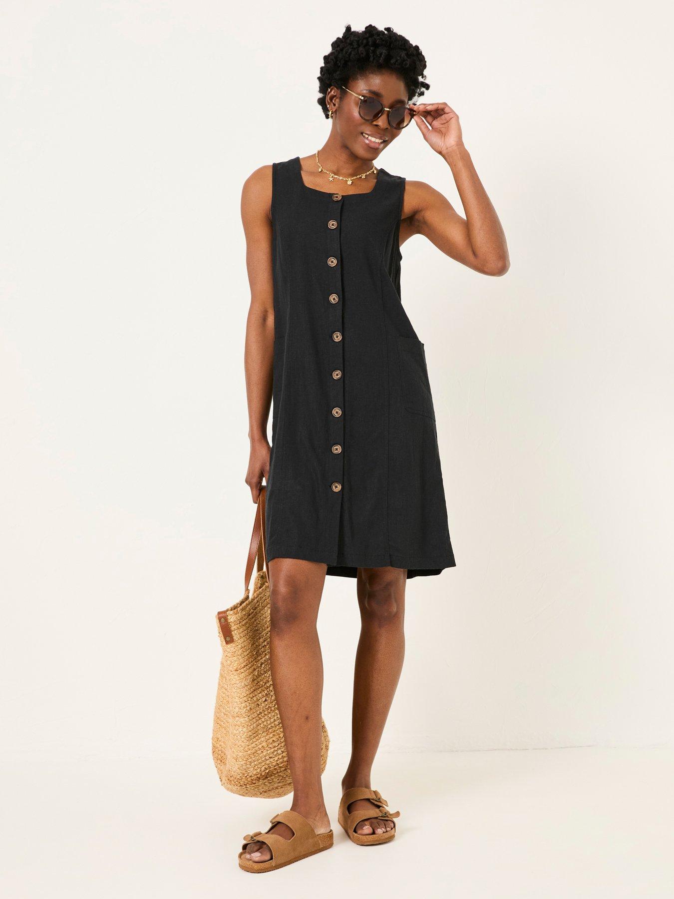 Image 3 of 6 of FatFace Binny Button Linen Dress - Black