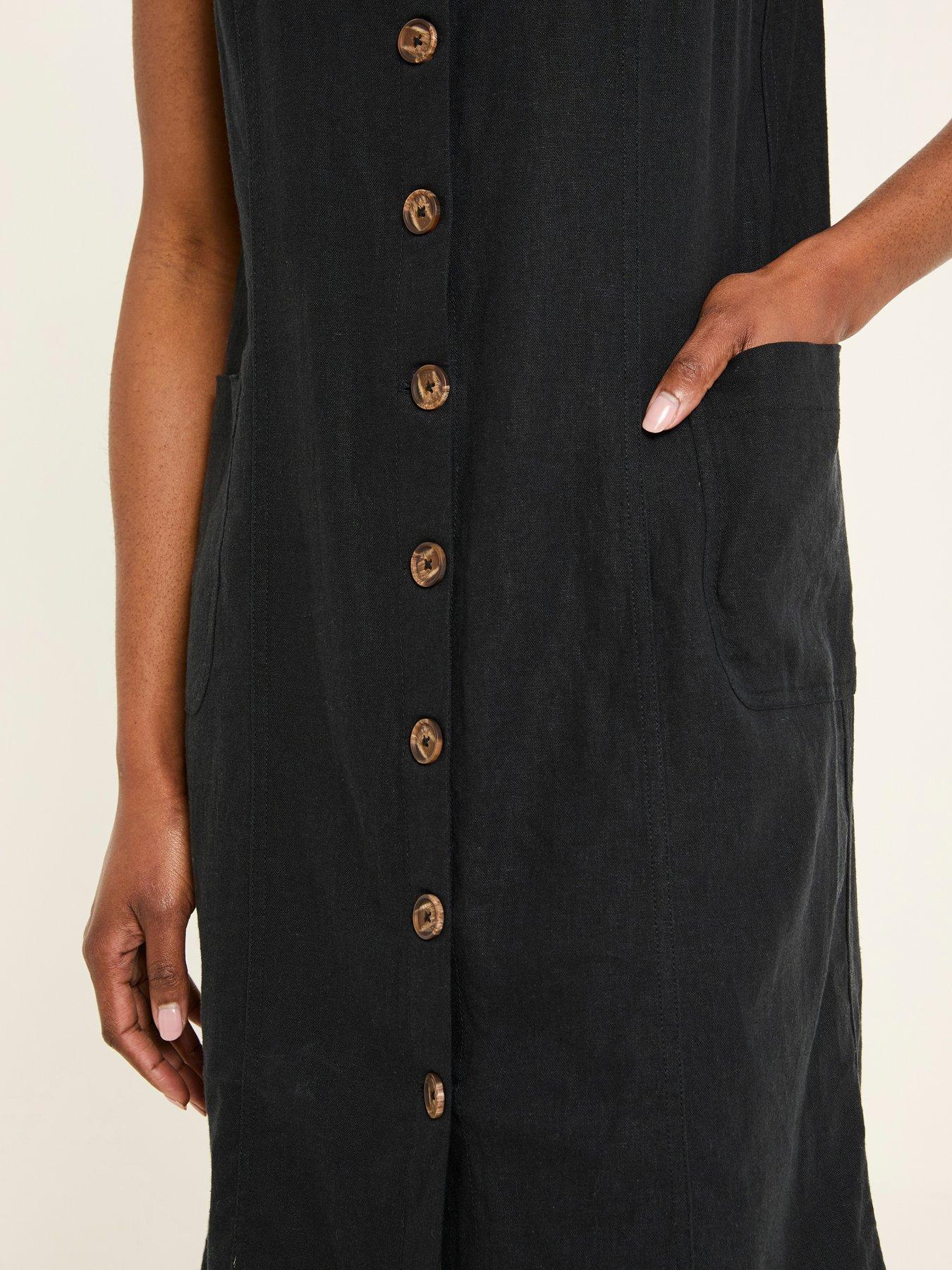 Image 5 of 6 of FatFace Binny Button Linen Dress - Black