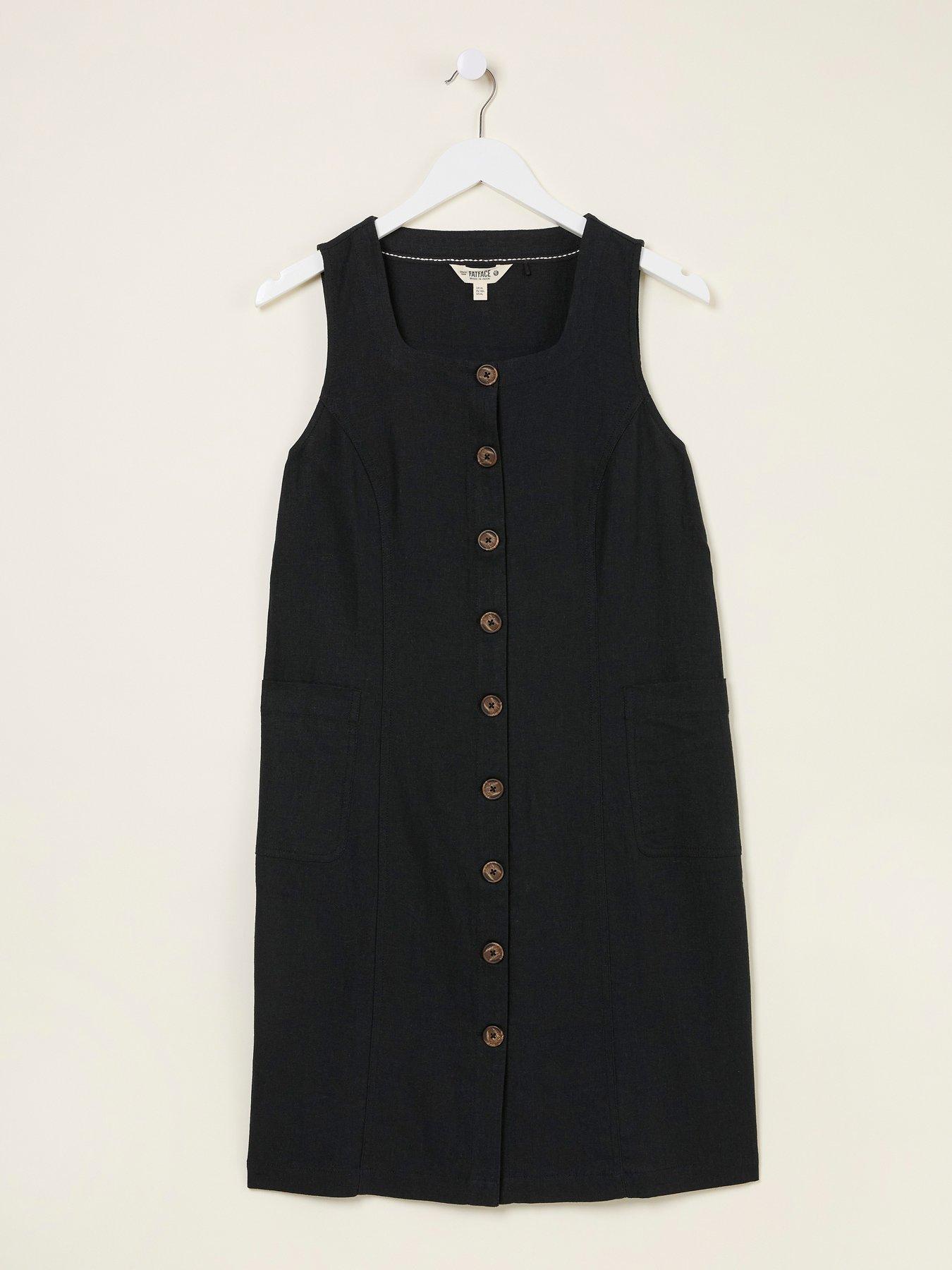 Image 6 of 6 of FatFace Binny Button Linen Dress - Black