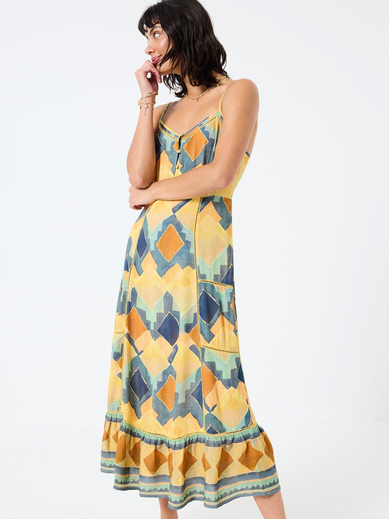 Image of FatFace Mae Abstract Midi Dress - Multi