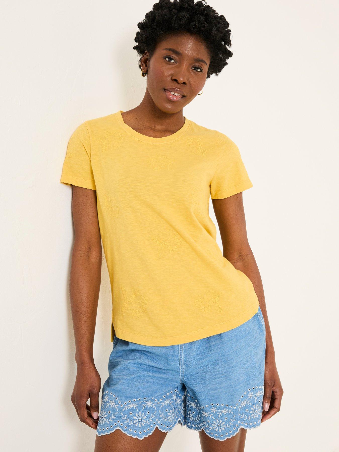 FatFace Natalie Embroidered T-Shirt - Yellow