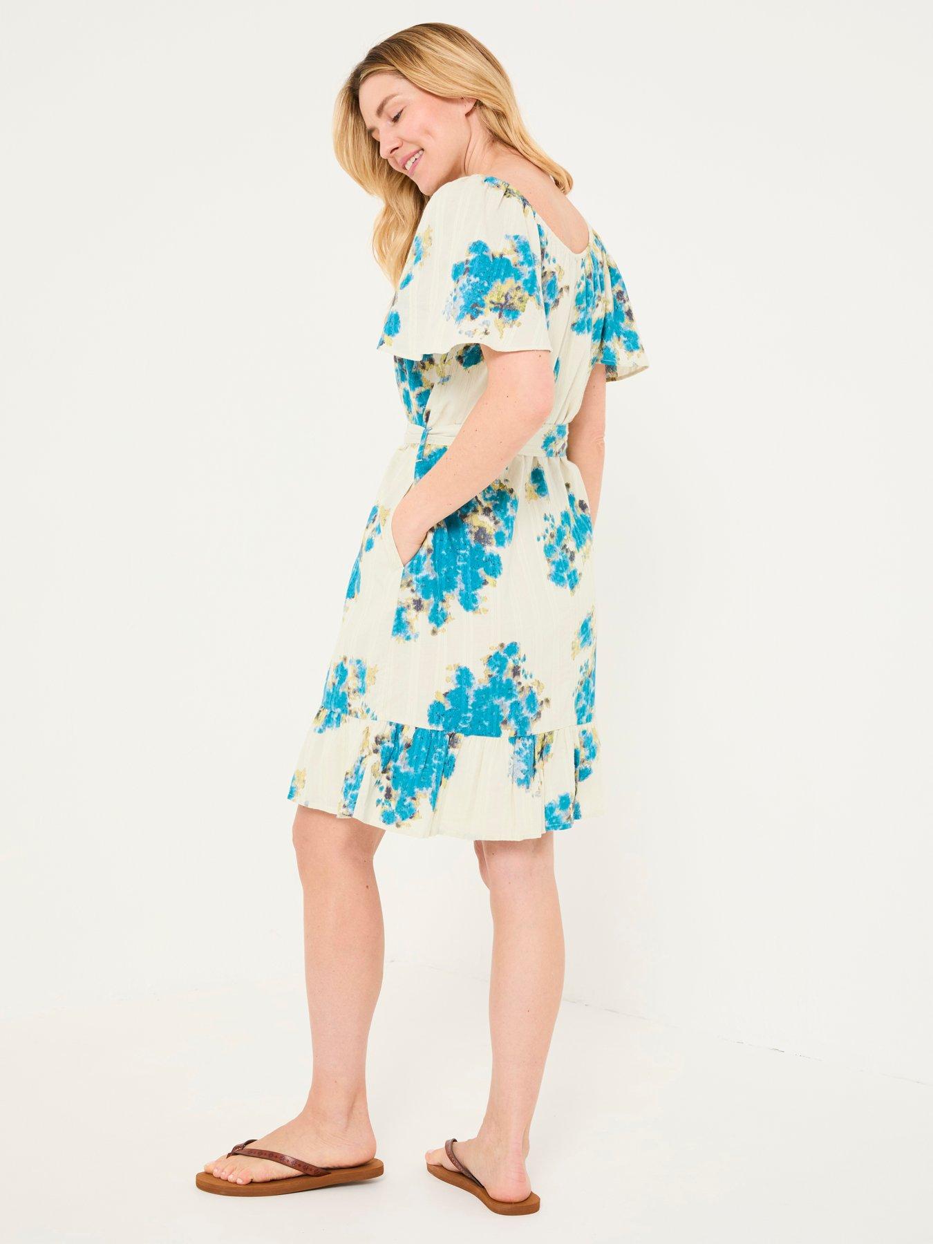 Image 2 of 6 of FatFace Benny Blurred Floral -Dress&nbsp; White