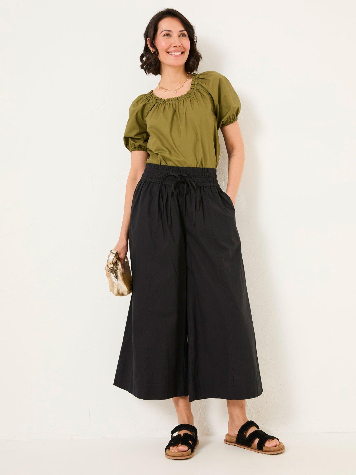 Image 3 of 6 of FatFace Aubrey Wide Leg Crop Trousers - Black