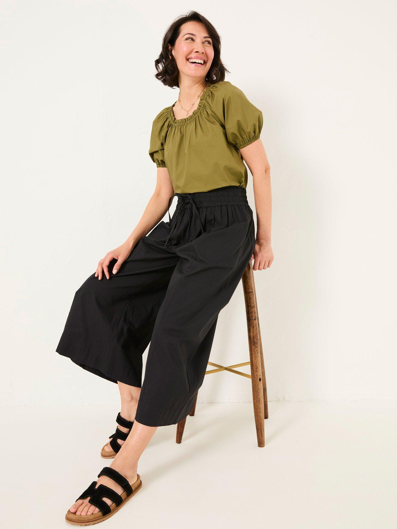 Image 5 of 6 of FatFace Aubrey Wide Leg Crop Trousers - Black
