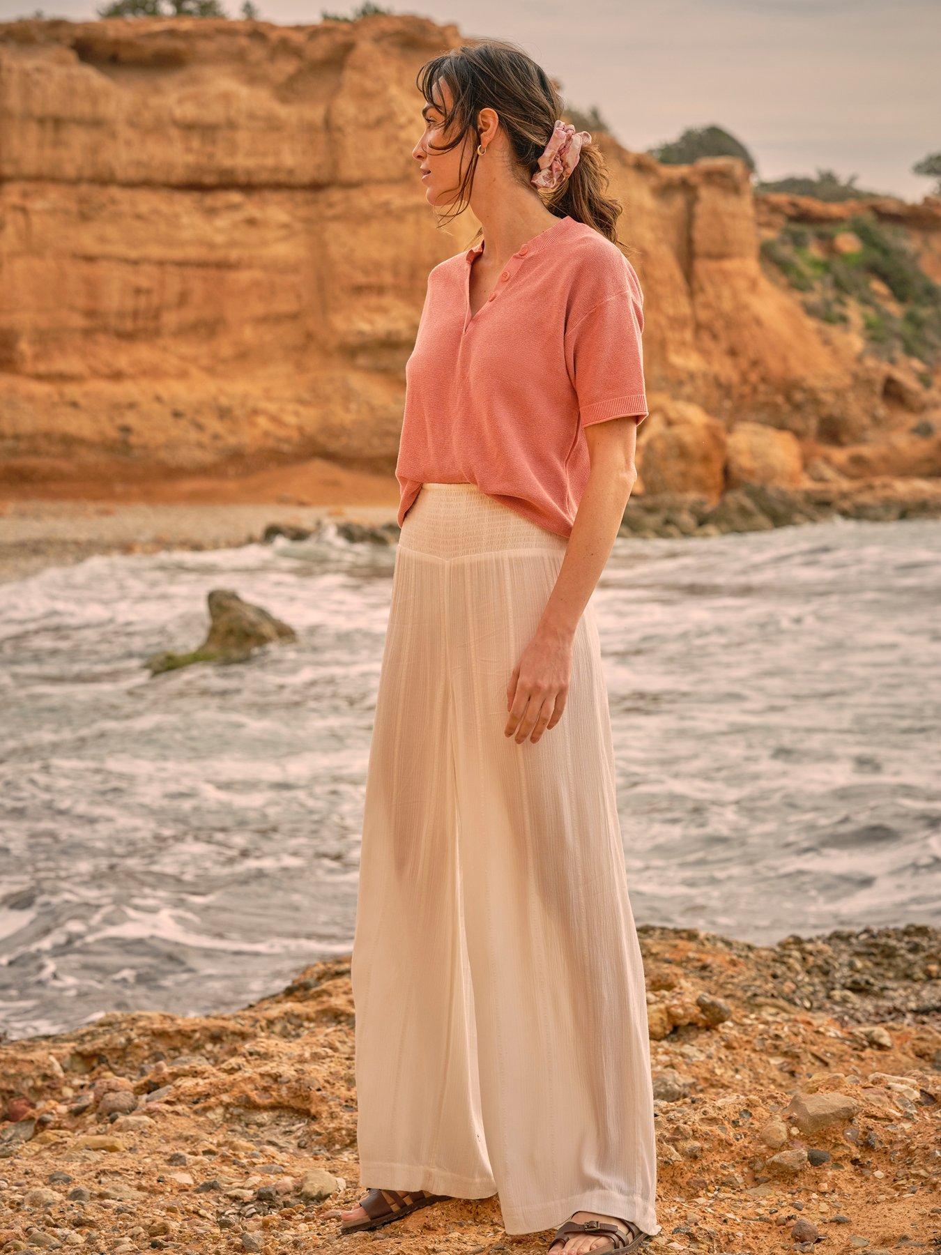 Image 1 of 6 of FatFace Palazzo Trousers - White