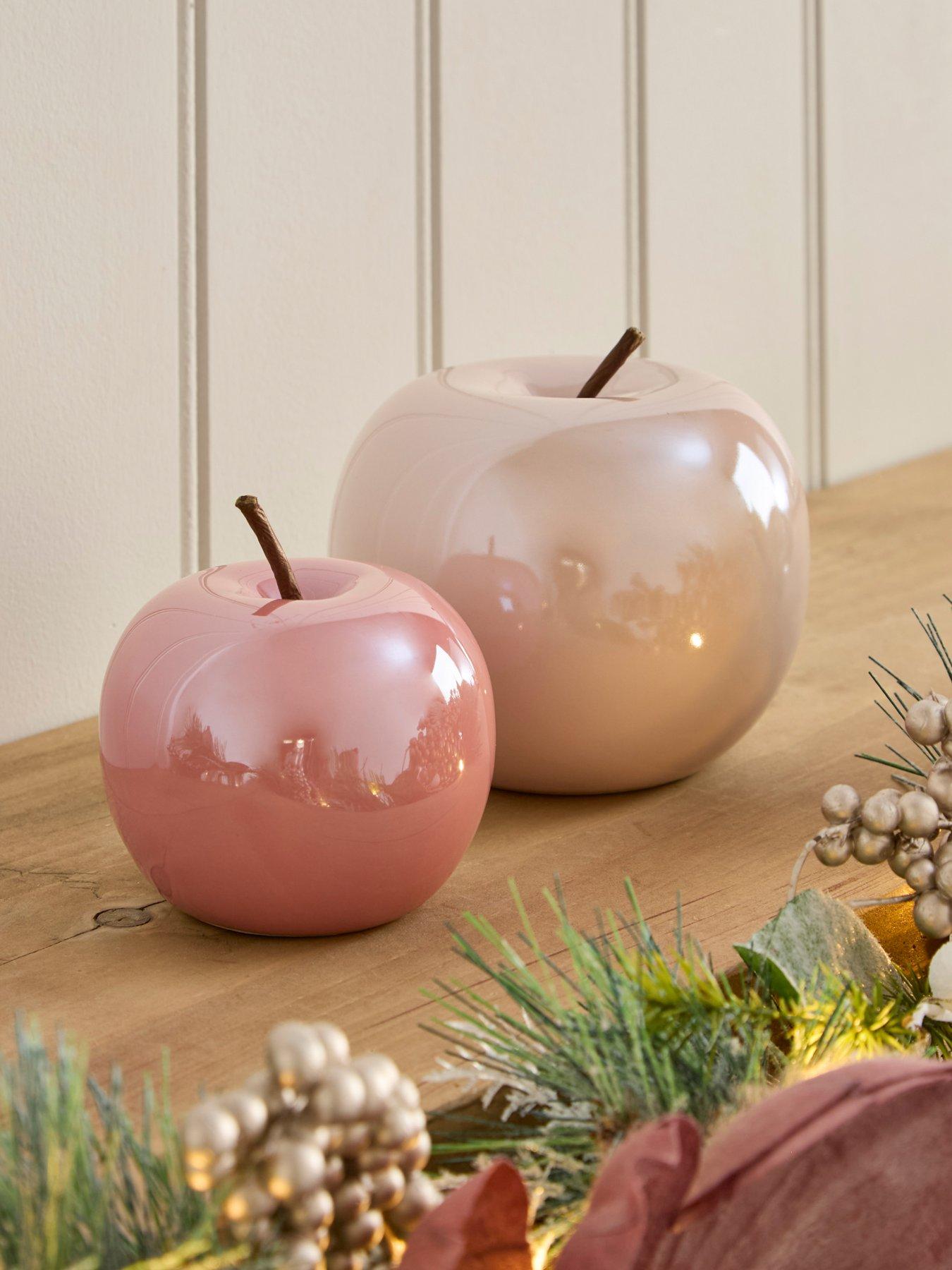 very-home-set-of-2-ceramic-pink-apple-christmas-decorationsfront