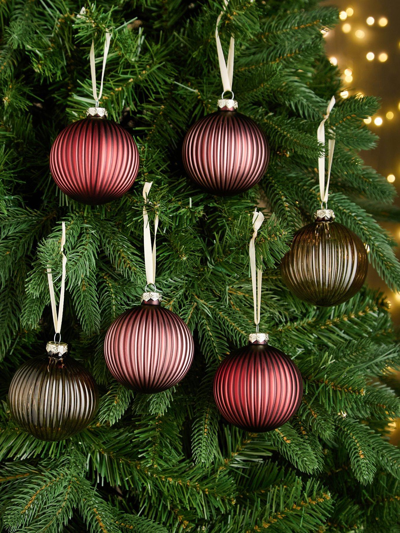 Very Home Set of 6 Ribbed Glass Christmas Tree Baubles