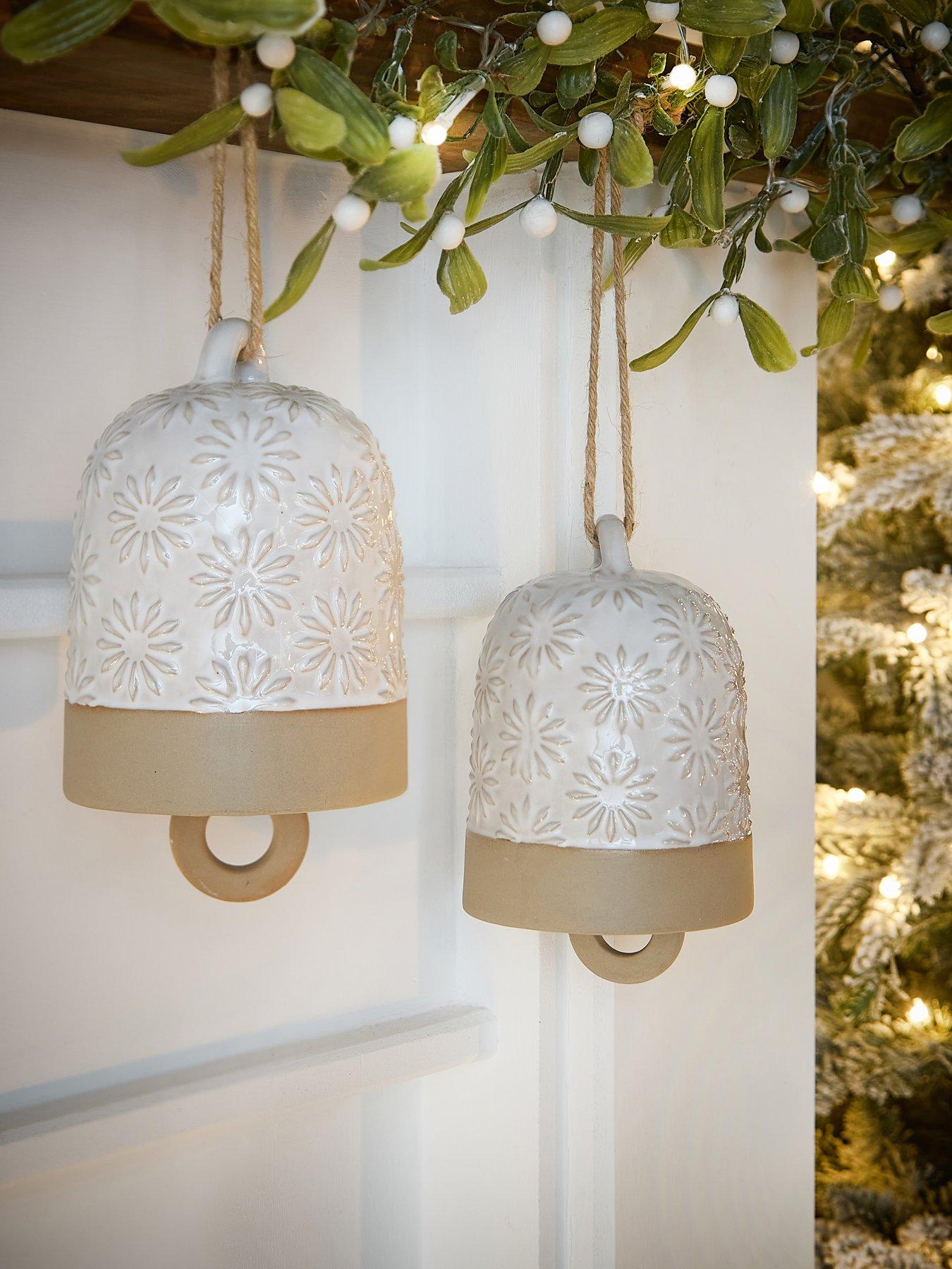 The Very Collection Set Of 2 Bell Hanging Christmas Tree Decorations in Natural