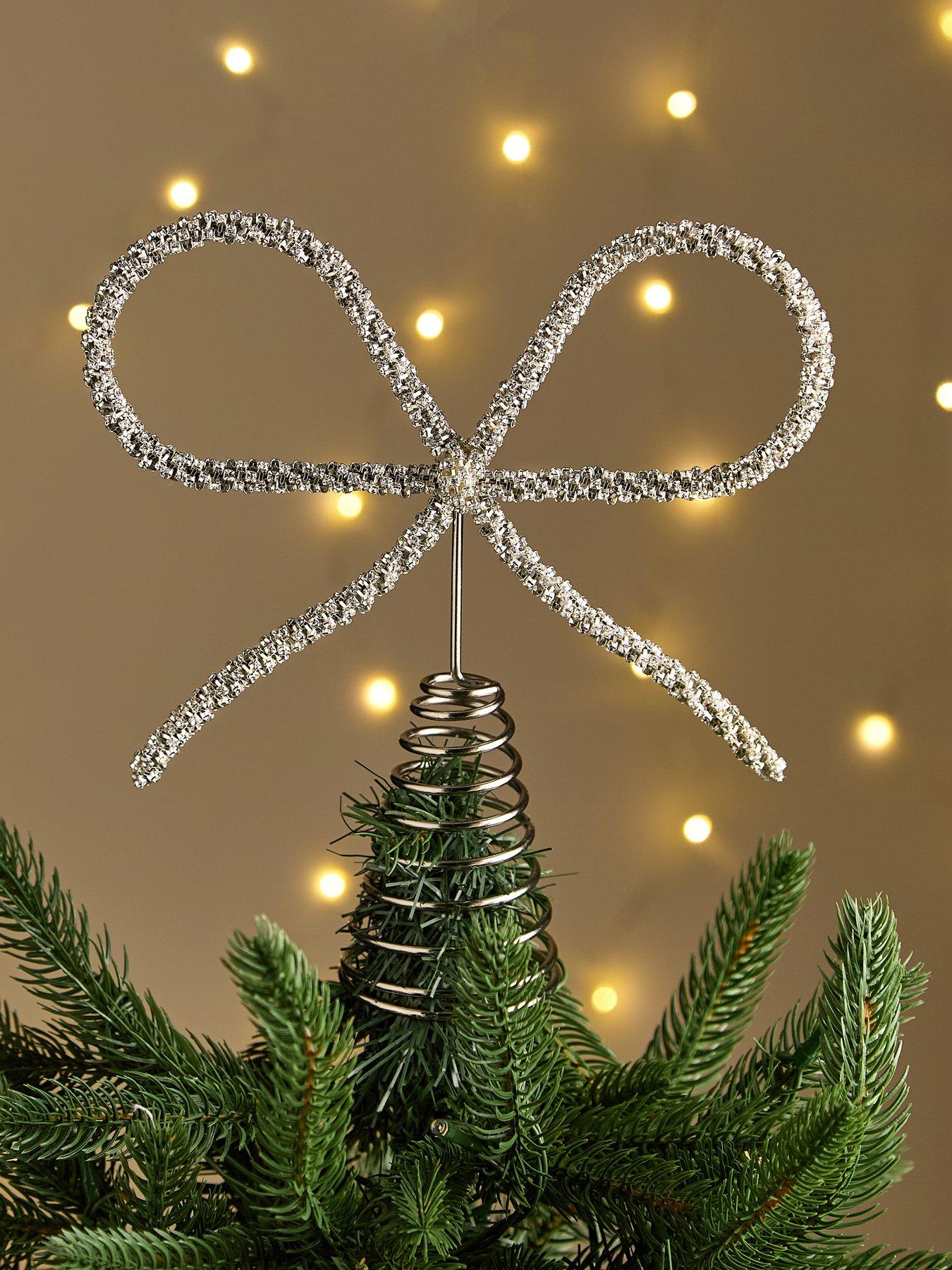 Very Home Silver Bow Christmas Tree Topper