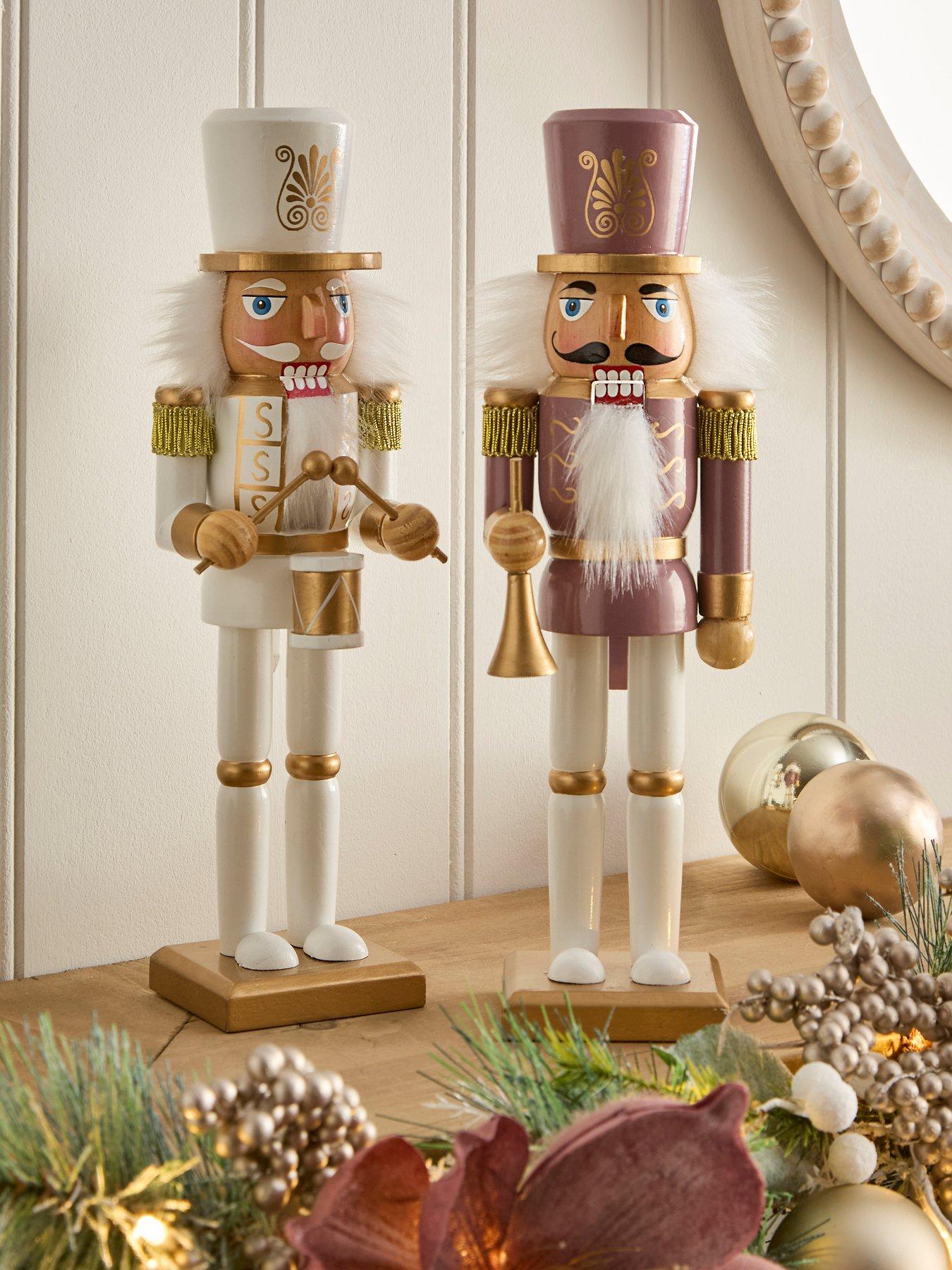 The Very Collection Set of 2 Dusky Pink/White 12" Nutcracker Christmas Decorations