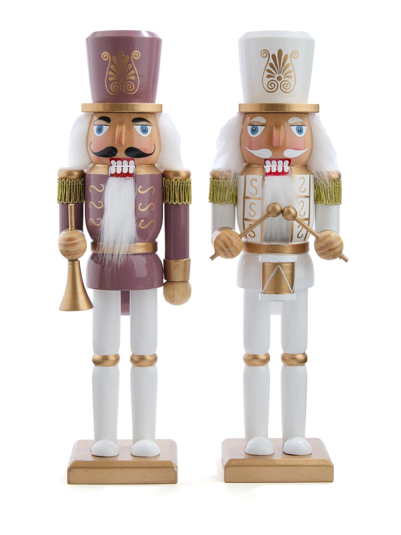 Image 2 of 6 of Very Home Set of 2 Dusky Pink/White&nbsp;12" Nutcracker Christmas Decorations