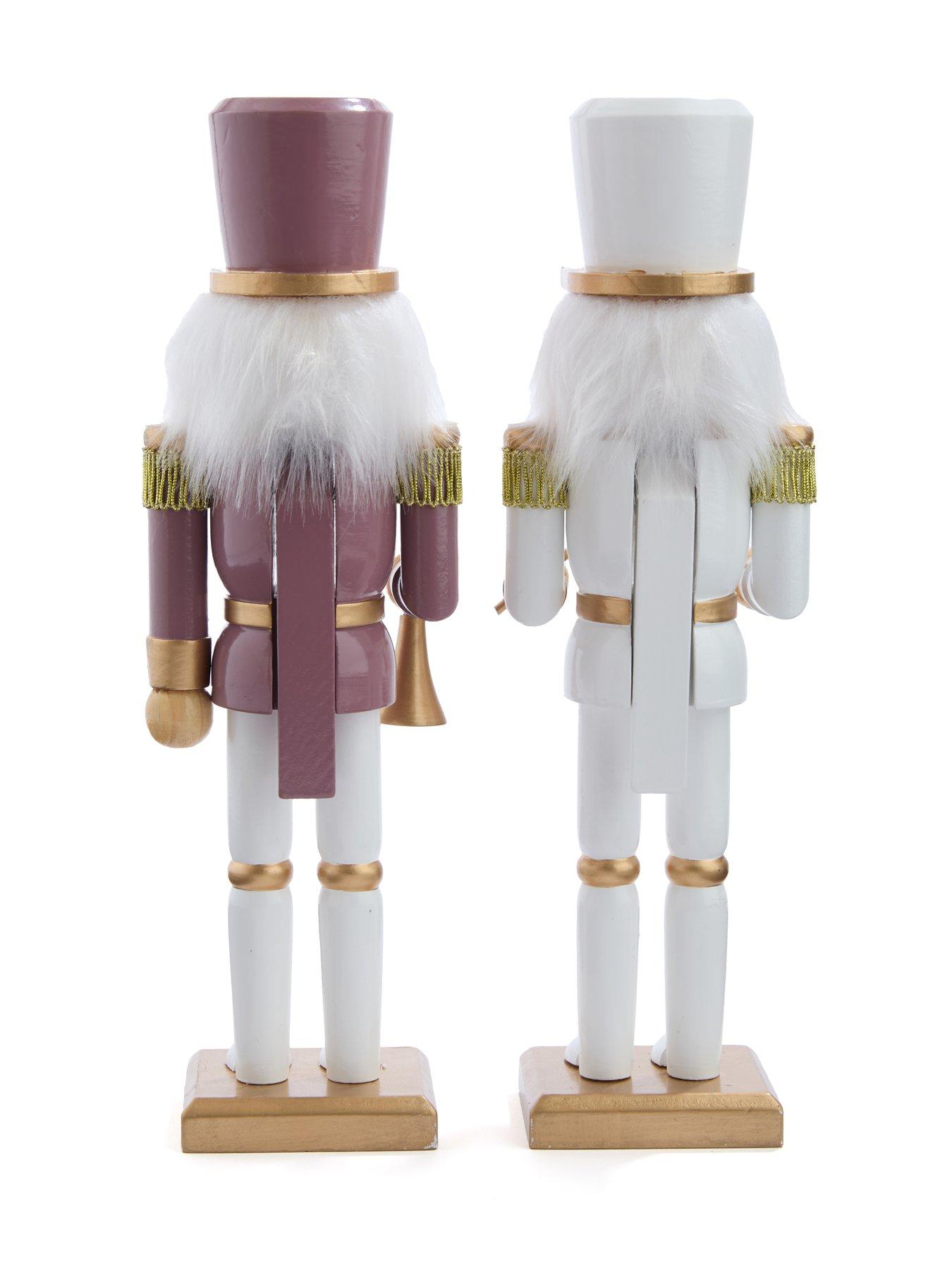 Image 3 of 6 of Very Home Set of 2 Dusky Pink/White&nbsp;12" Nutcracker Christmas Decorations