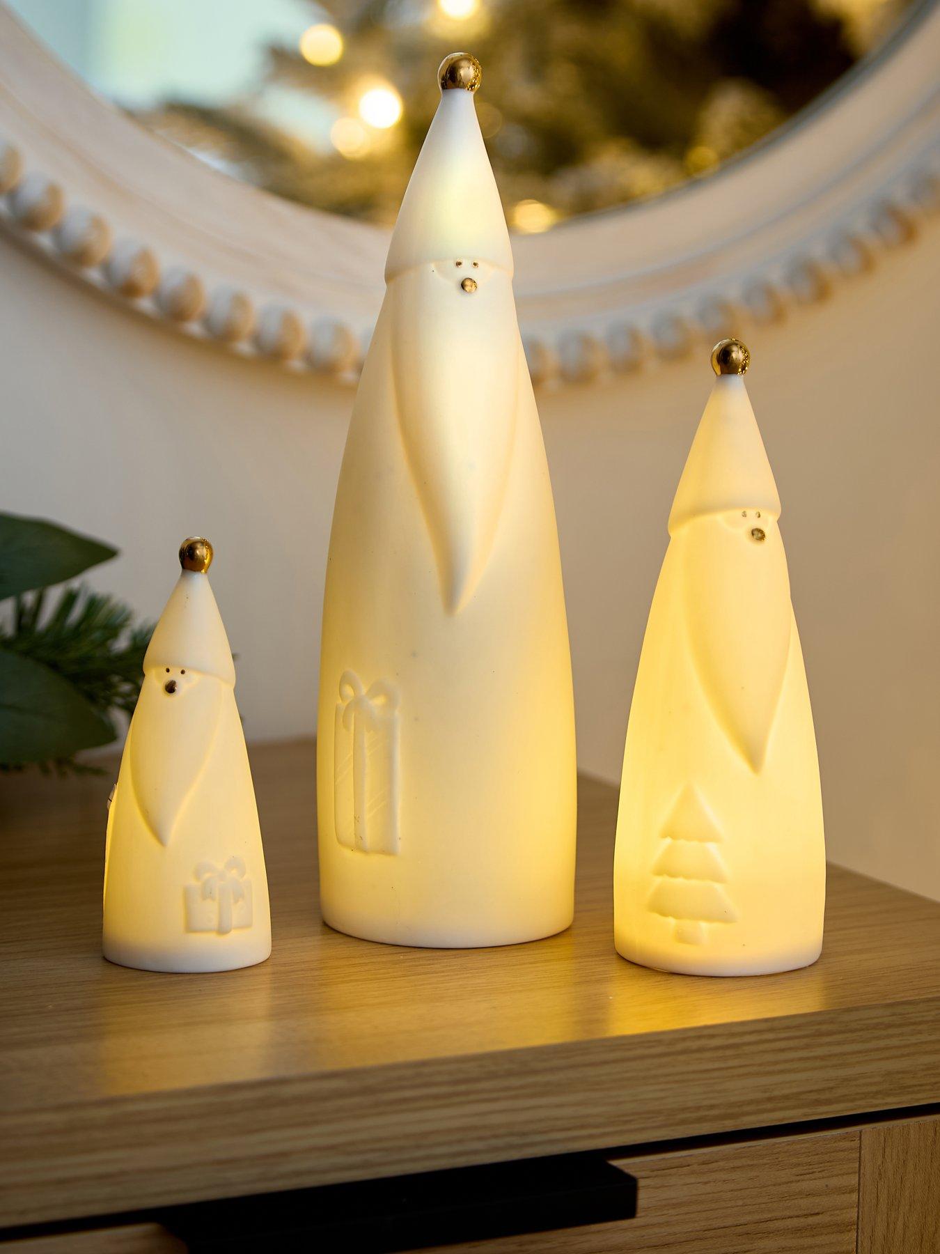 The Very Collection Set of 3 Ceramic Light Up Santa Christmas Decorations