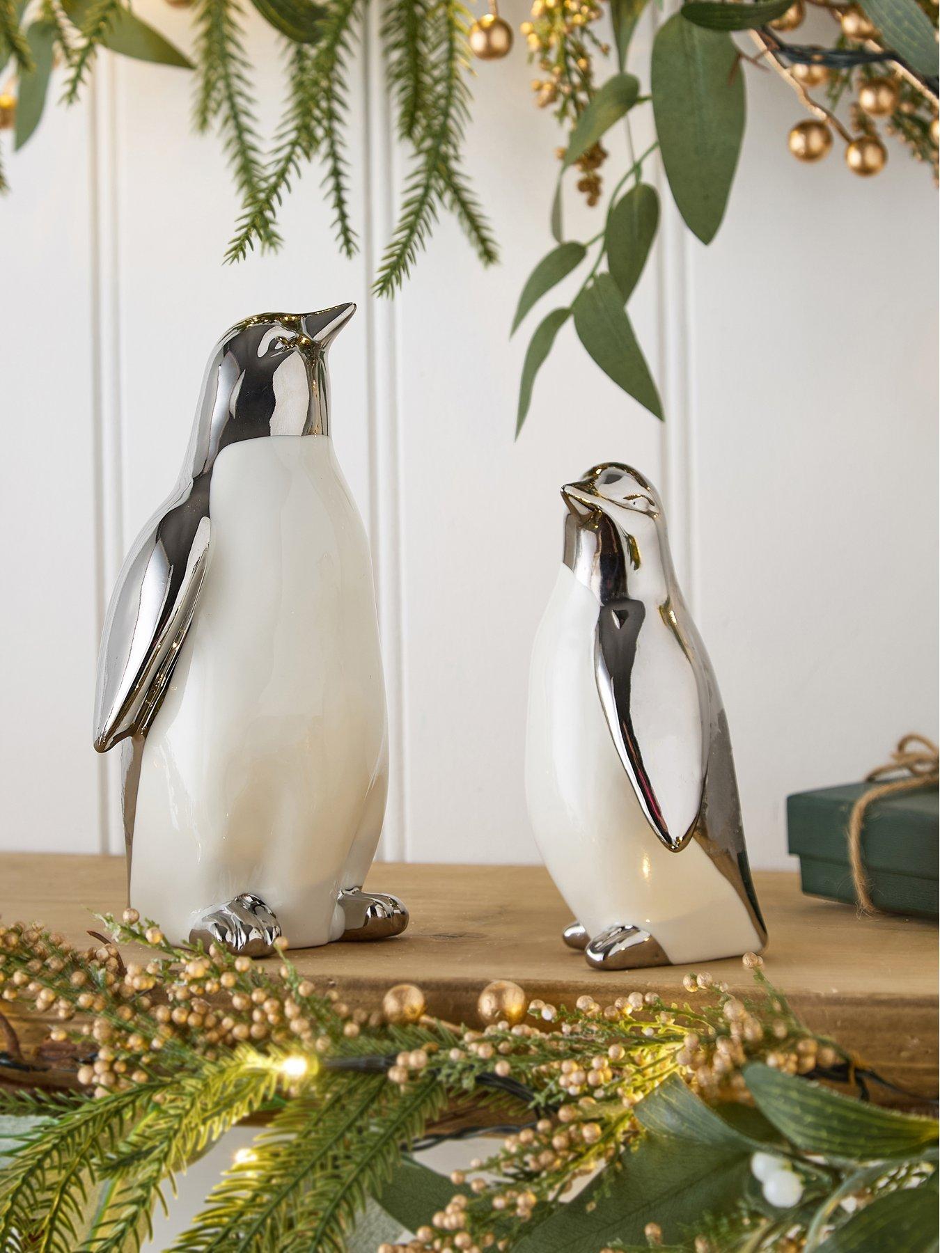 The Very Collection Set Of 2 Penguin Christmas Decorations in Silver