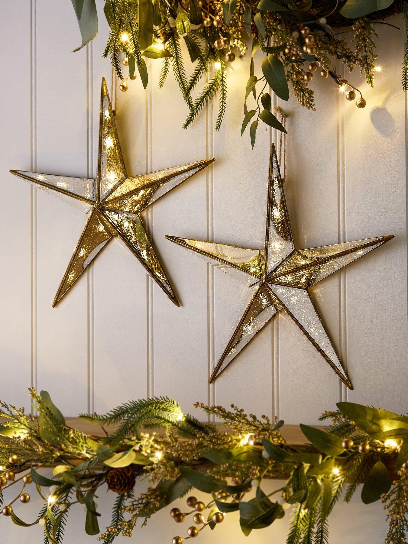 The Very Collection Set of 2 Mercury Glass Light Up Star Christmas Decorations