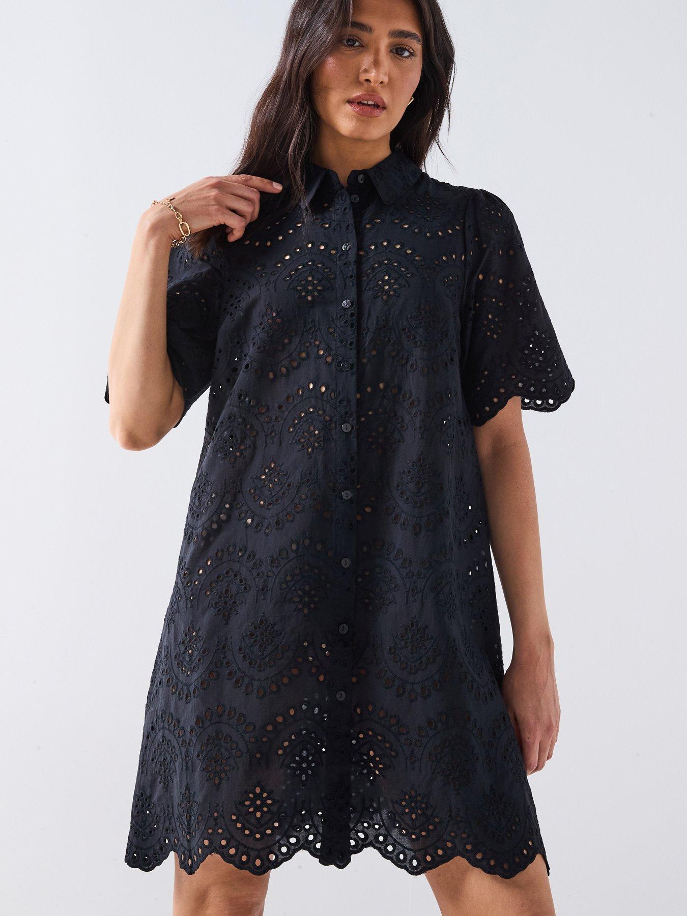 Image 1 of 5 of Only Valais Broderie Shirt Dress - Black