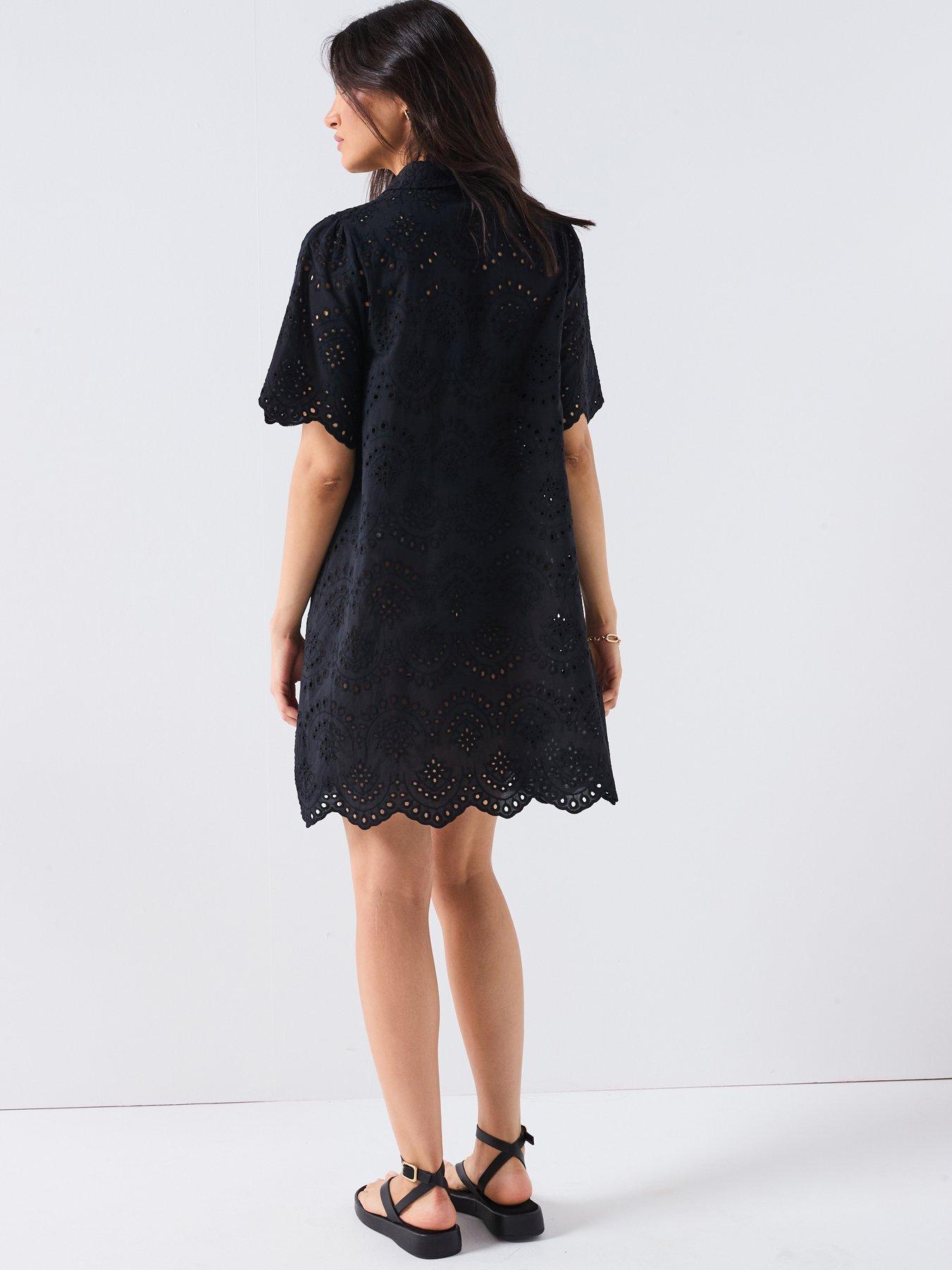 Image 2 of 5 of Only Valais Broderie Shirt Dress - Black