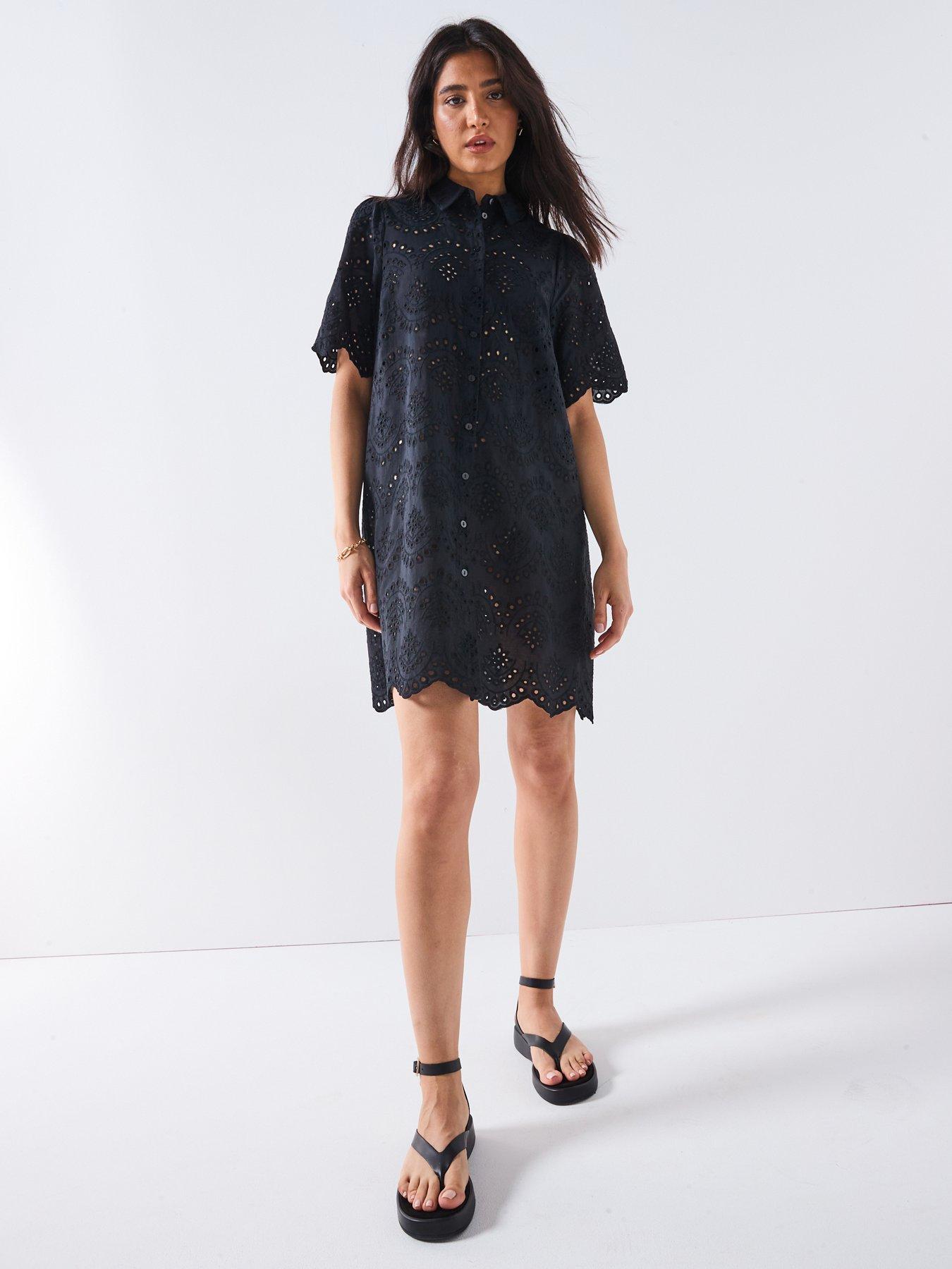 Image 3 of 5 of Only Valais Broderie Shirt Dress - Black