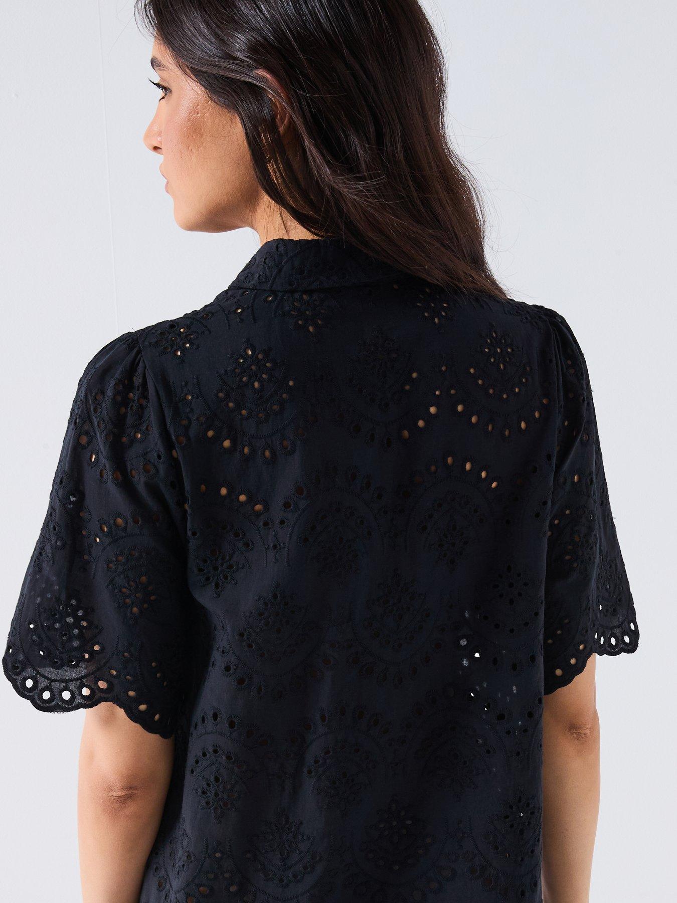 Image 4 of 5 of Only Valais Broderie Shirt Dress - Black