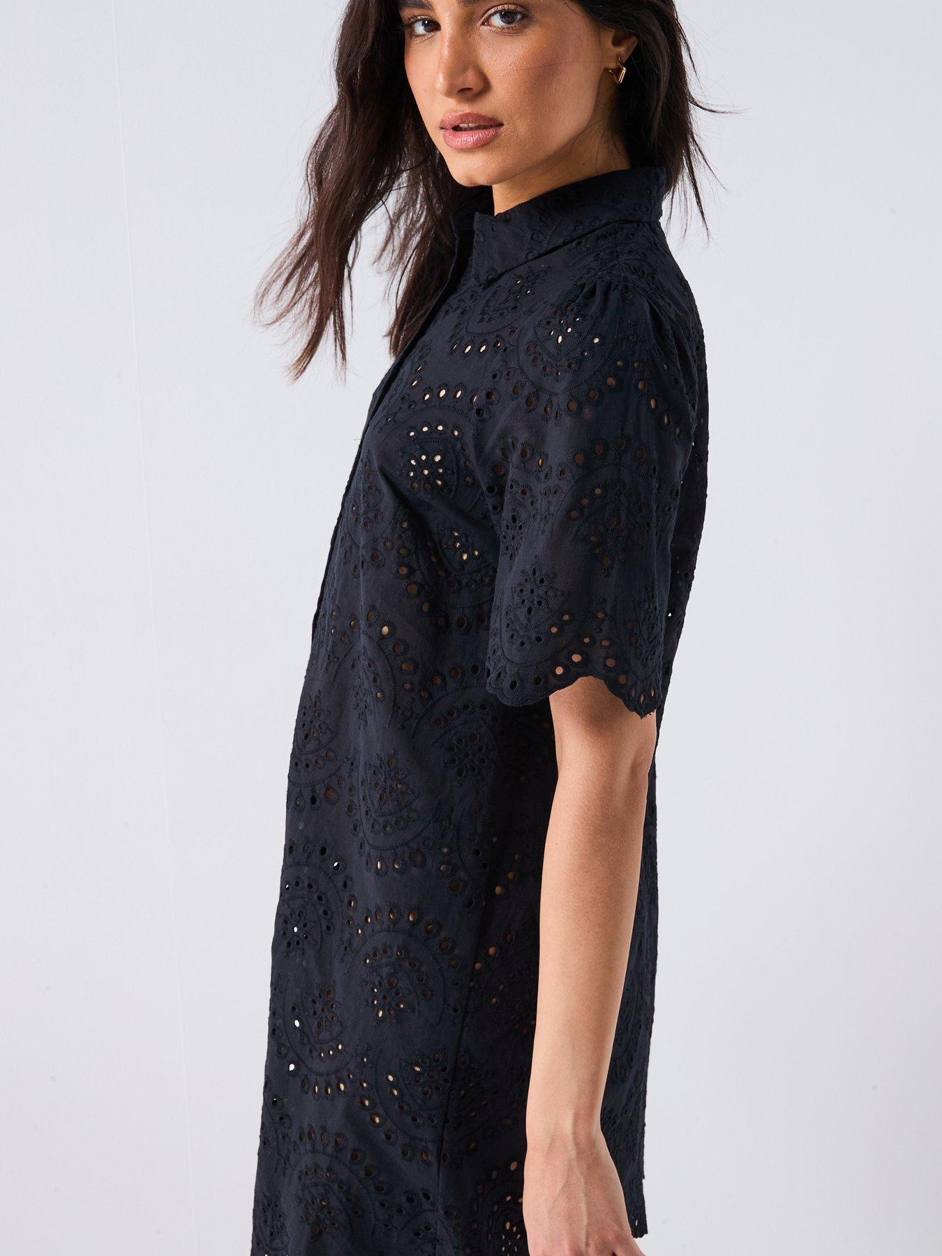 Image 5 of 5 of Only Valais Broderie Shirt Dress - Black