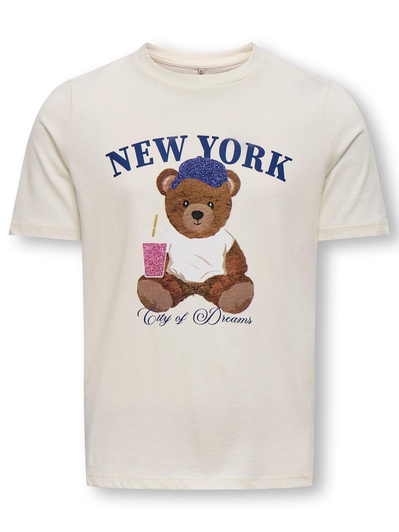 Image of Only Kids Girls Teddy Bear New York Short Sleeve T-shirt - White
