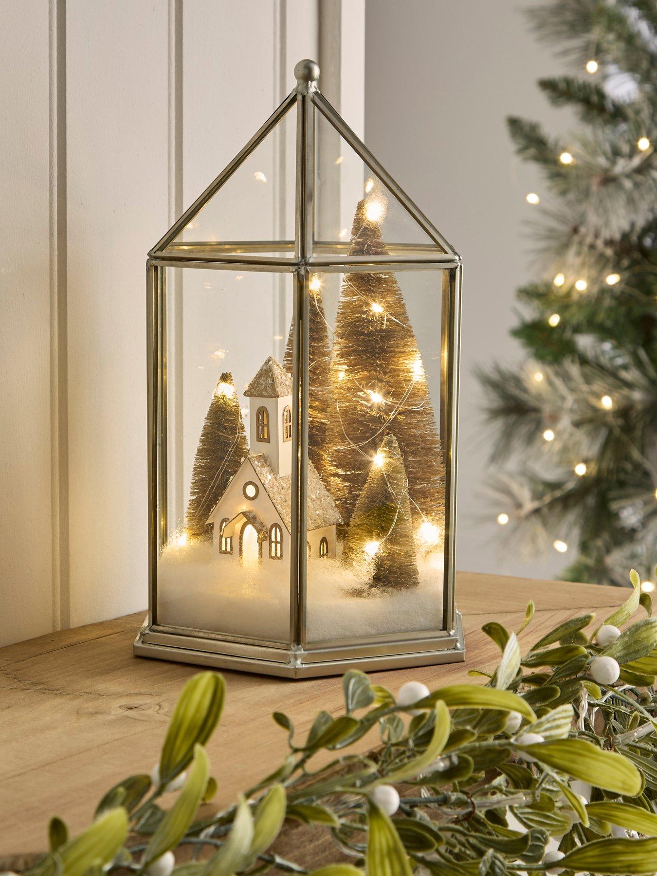 The Very Collection Snowy Church Lit Scene Christmas Decoration