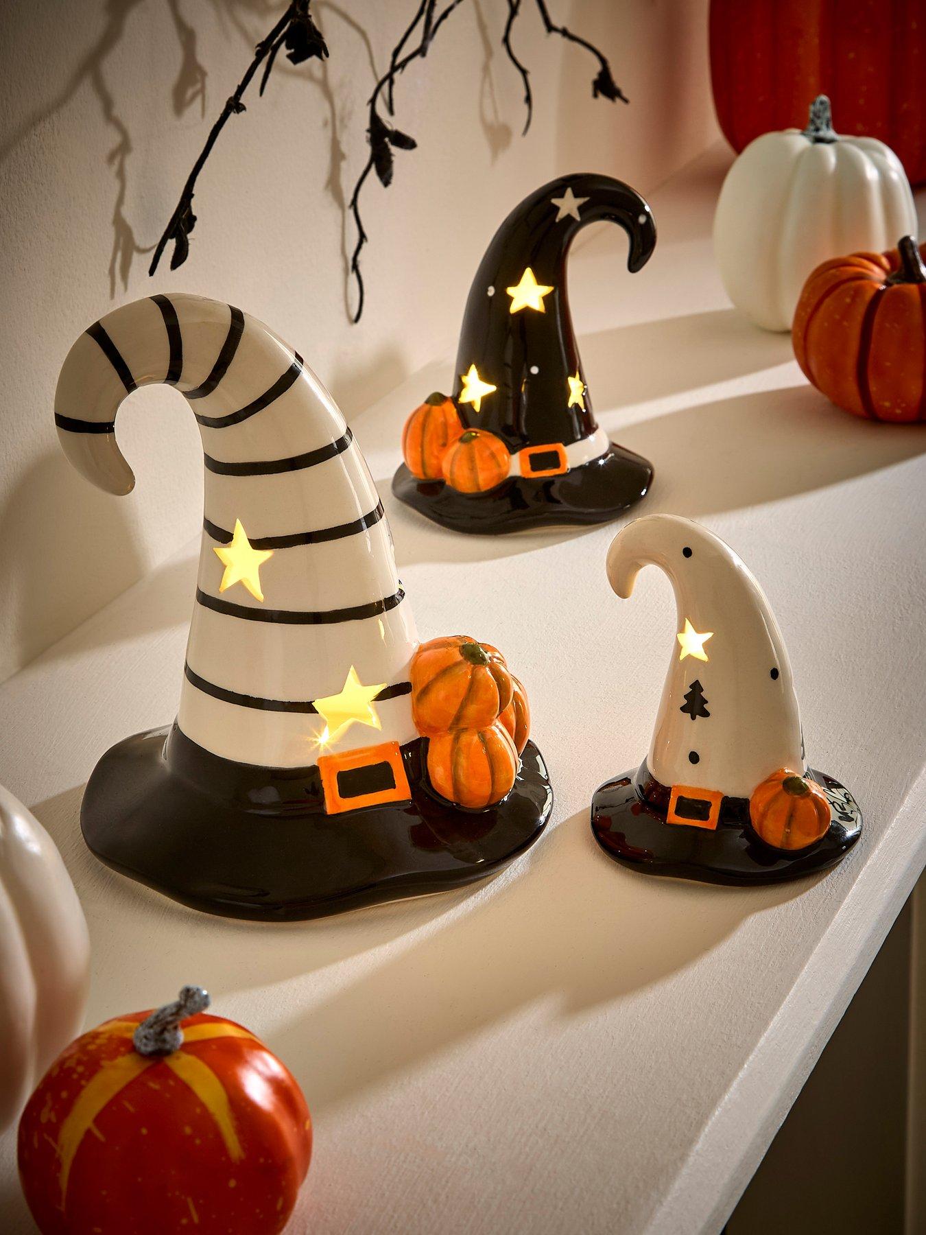Festive Set of 3 Ceramic Hat Light Halloween Decorations