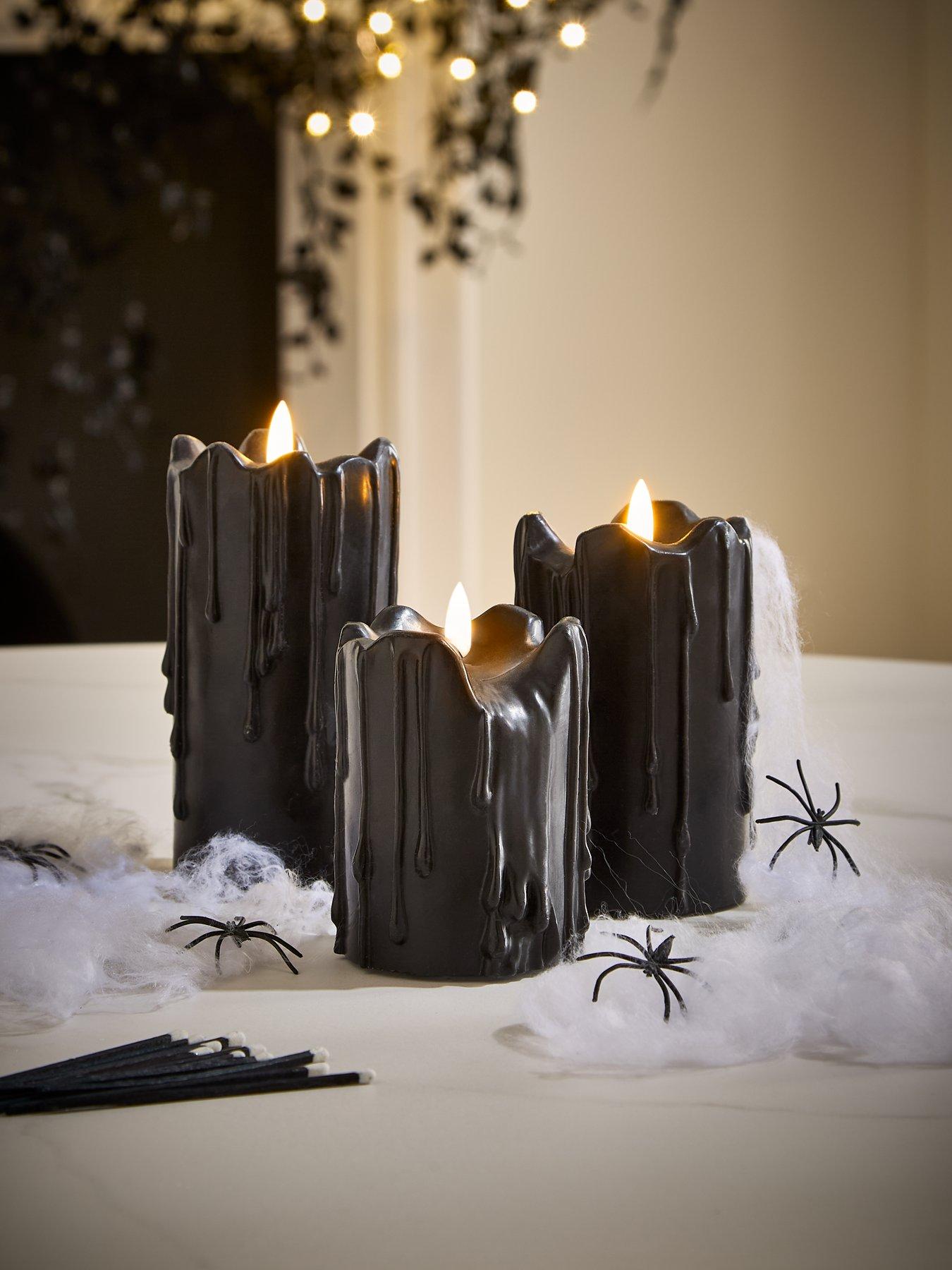 Festive Set of 3 Black LED Halloween Candles
