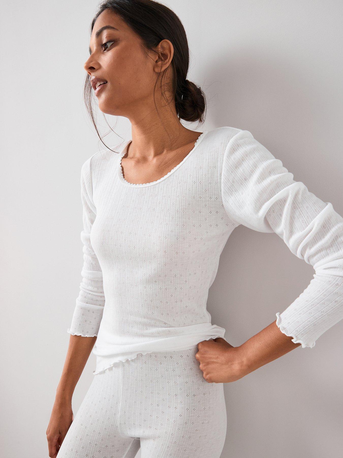 The Very Collection Pointelle Thermal Long Sleeve Top - White