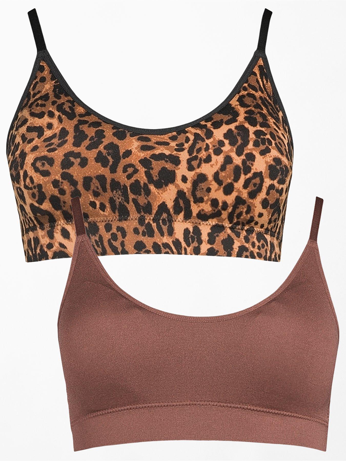 The Very Collection 2 Pack Scoop Neck Plain And Leopard Print Seamless Bralette - Brown