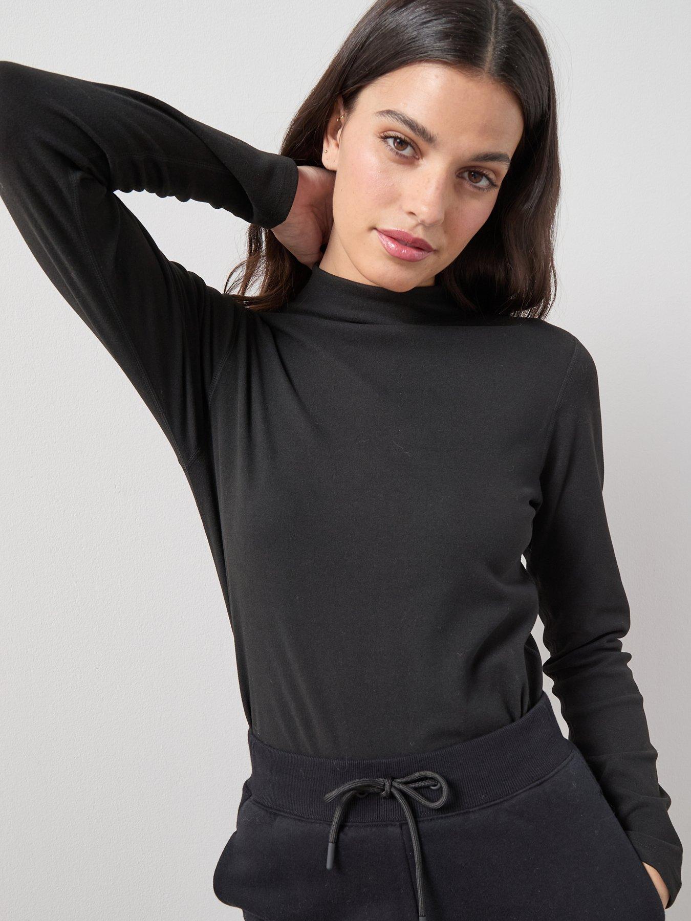 Image 1 of 7 of The Very Collection Fleece Lined Thermal High Neck Long Sleeve Top - Black