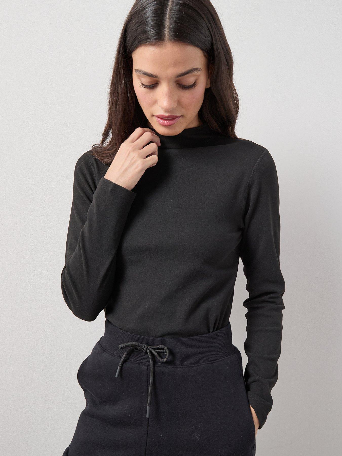Image 6 of 7 of The Very Collection Fleece Lined Thermal High Neck Long Sleeve Top - Black
