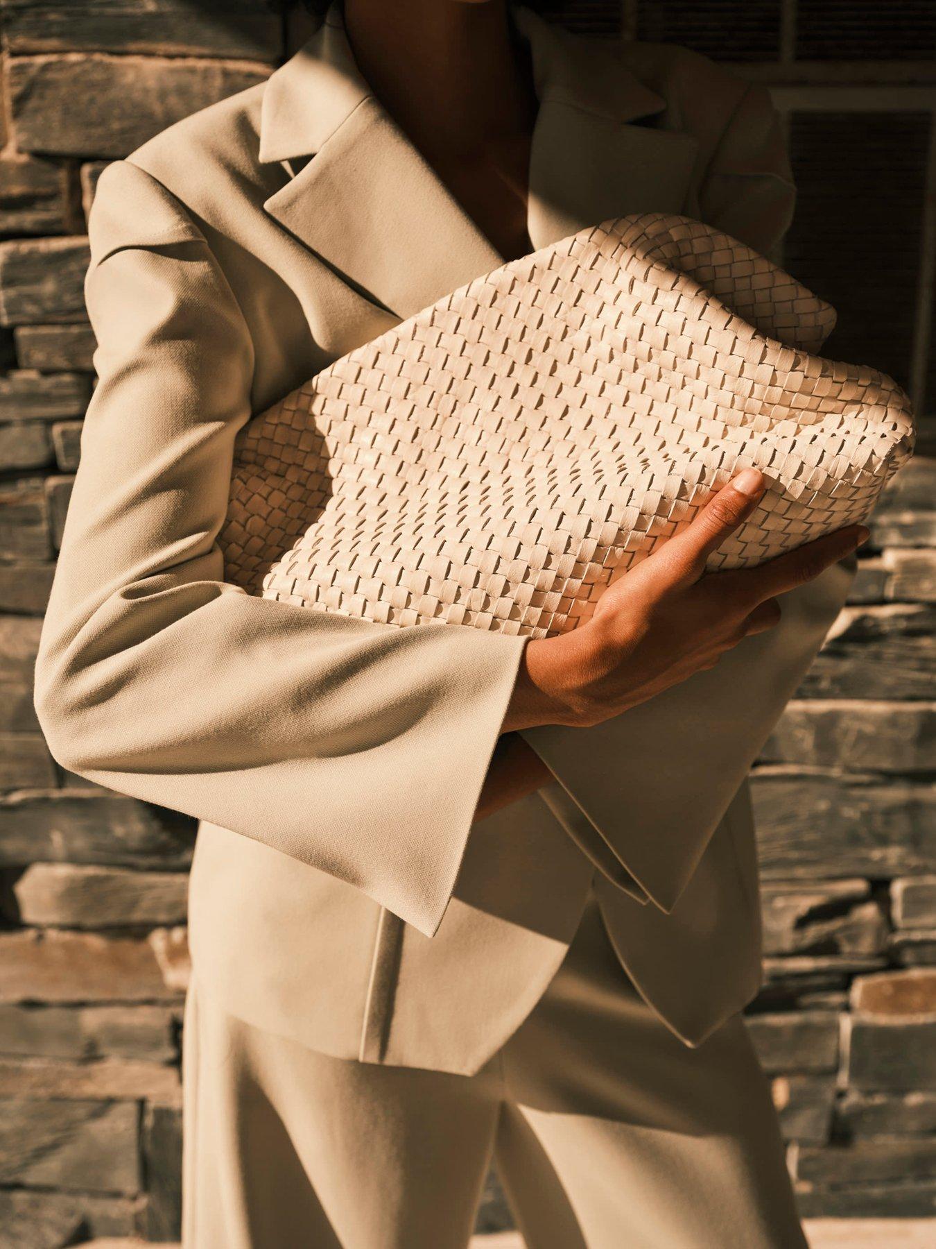 Image 1 of 5 of River Island Studio Leather Clutch Bag - Cream