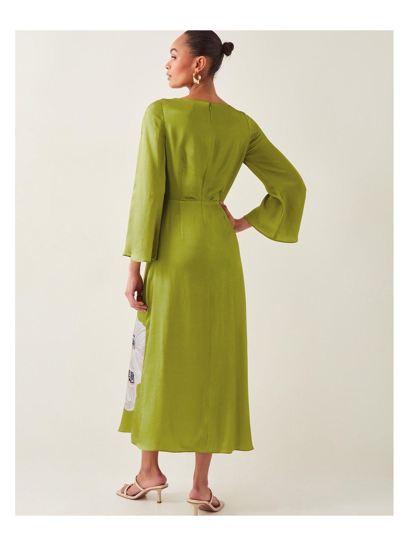 Image 2 of 5 of Monsoon Molly Floral Print Satin Dress - Green