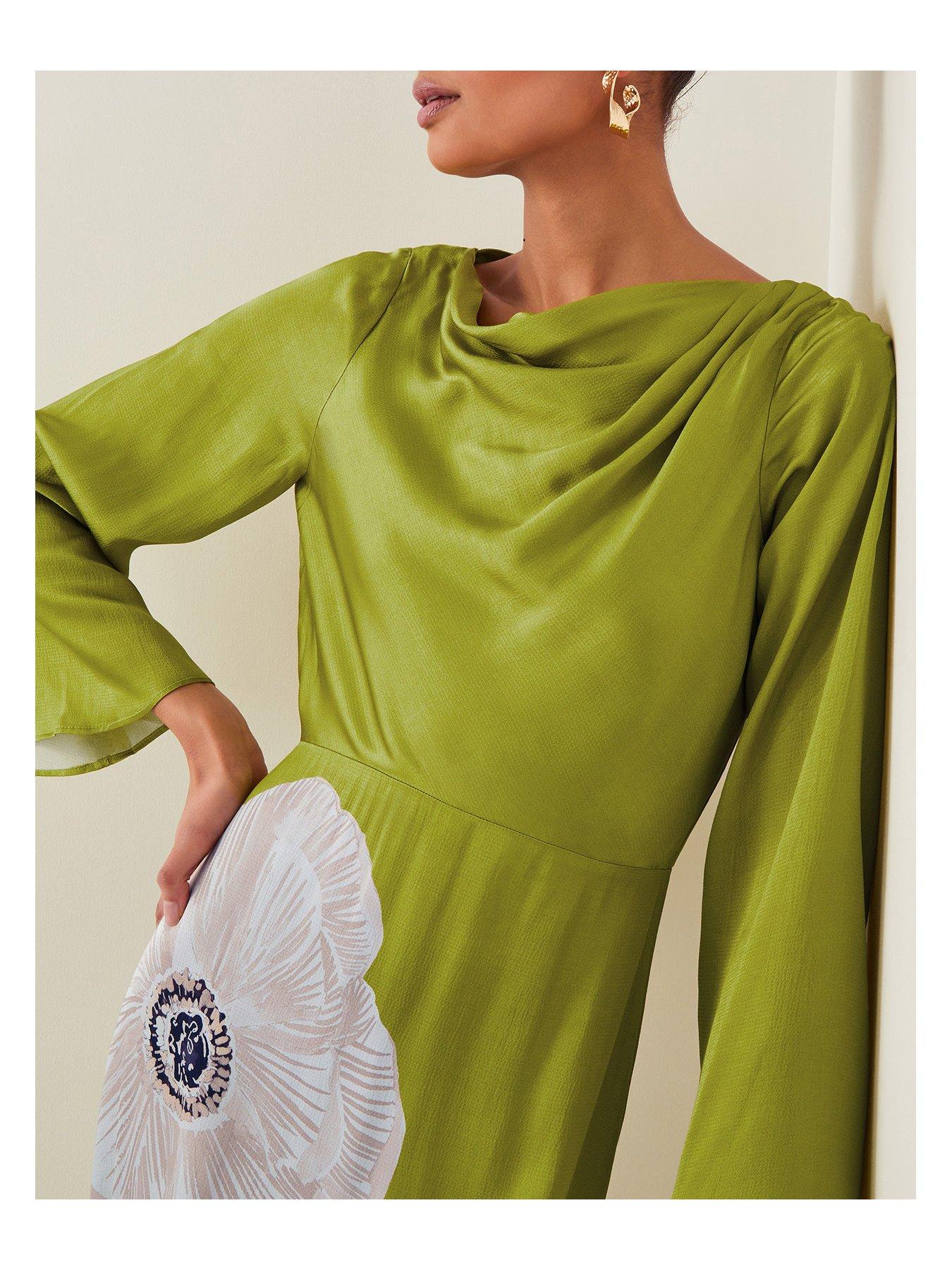 Image 5 of 5 of Monsoon Molly Floral Print Satin Dress - Green