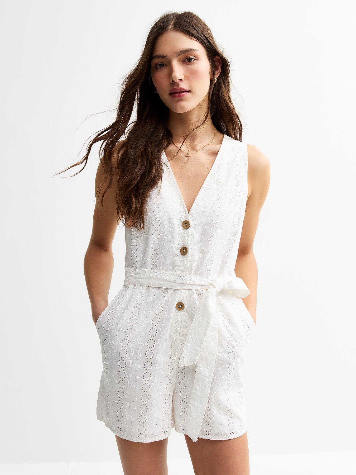 New Look Broderie Anglaise Belted Playsuit - White