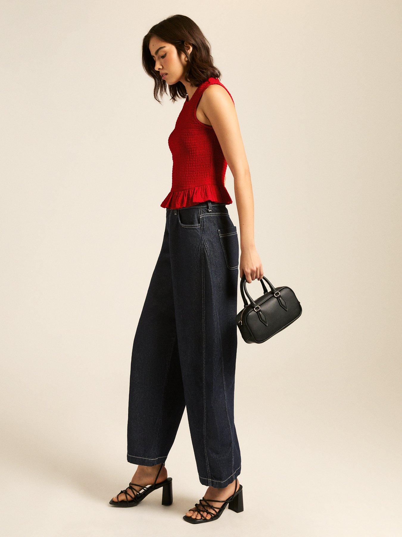Image 3 of 4 of New Look Shirred Peplum Hem Top - Bright Red