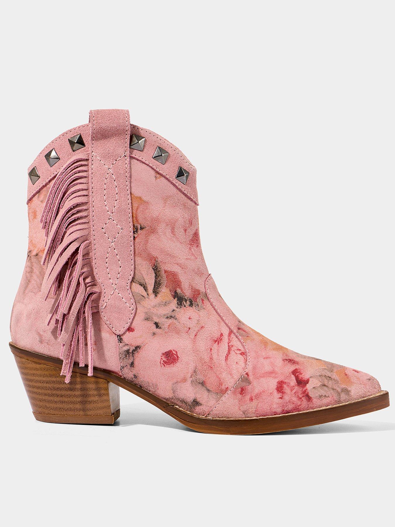 undefined Rock 'n' Rose Suede Ankle Boots - Pink Multi