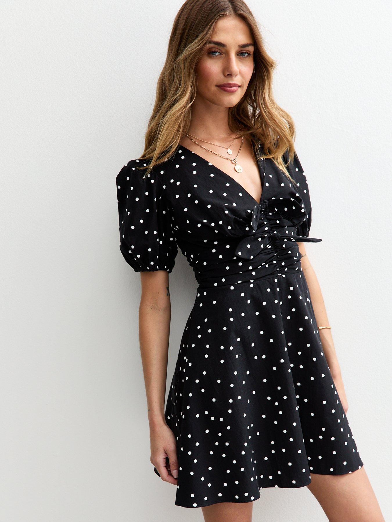 New Look Spot Print Bow Front Mini Dress - Black