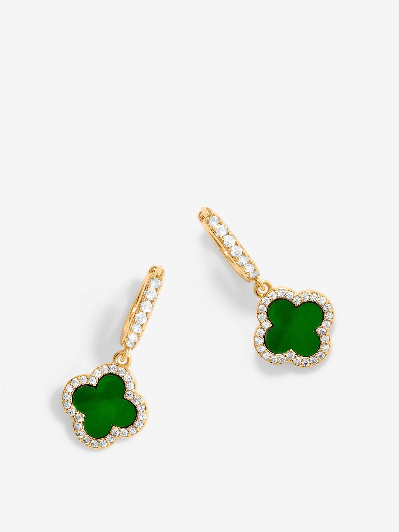 Jon Richard Jon Richard Gold Plated Malachite Clover Earrings