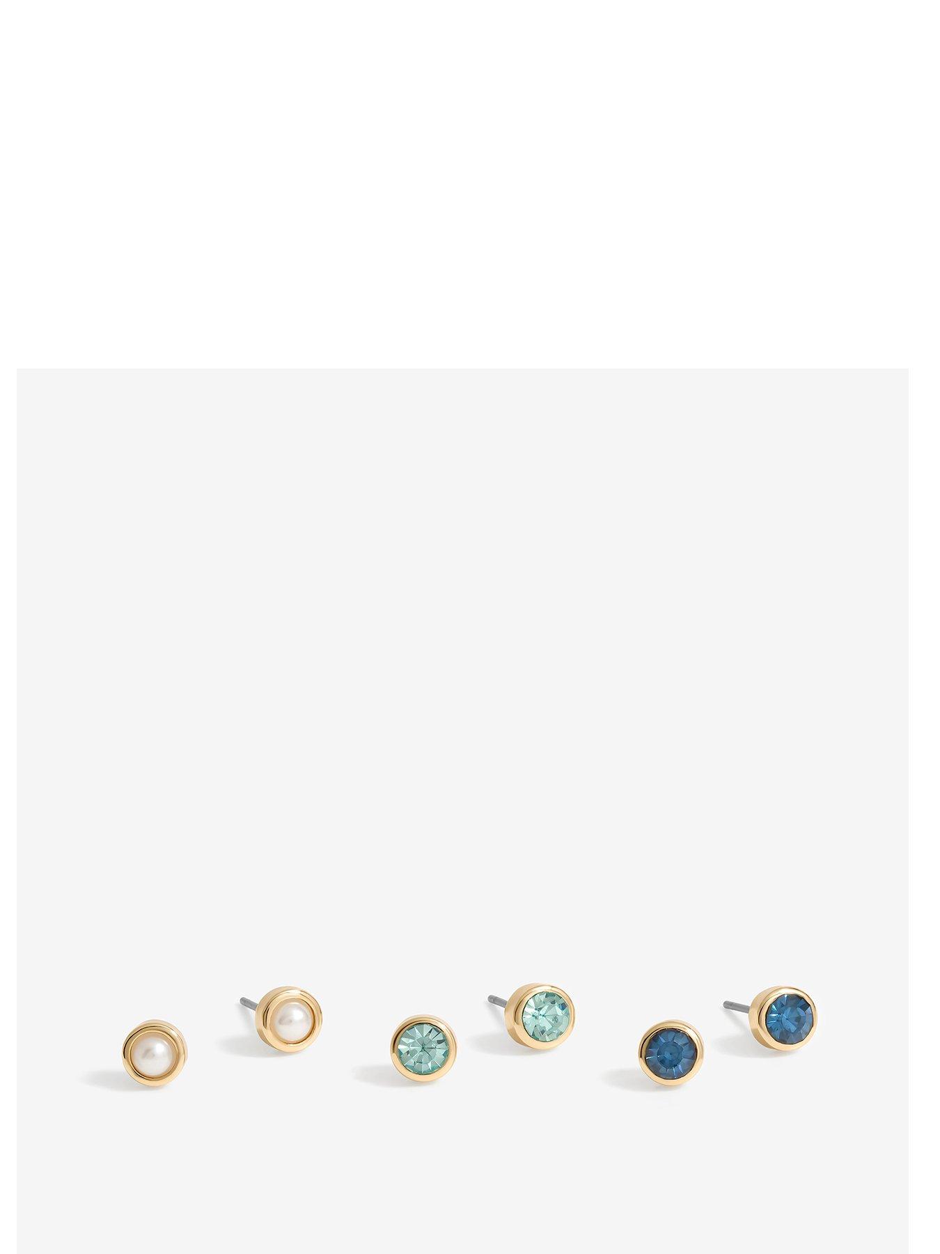 undefined Mood Gold Blue And Turquoise Stud Earrings - Pack Of 3