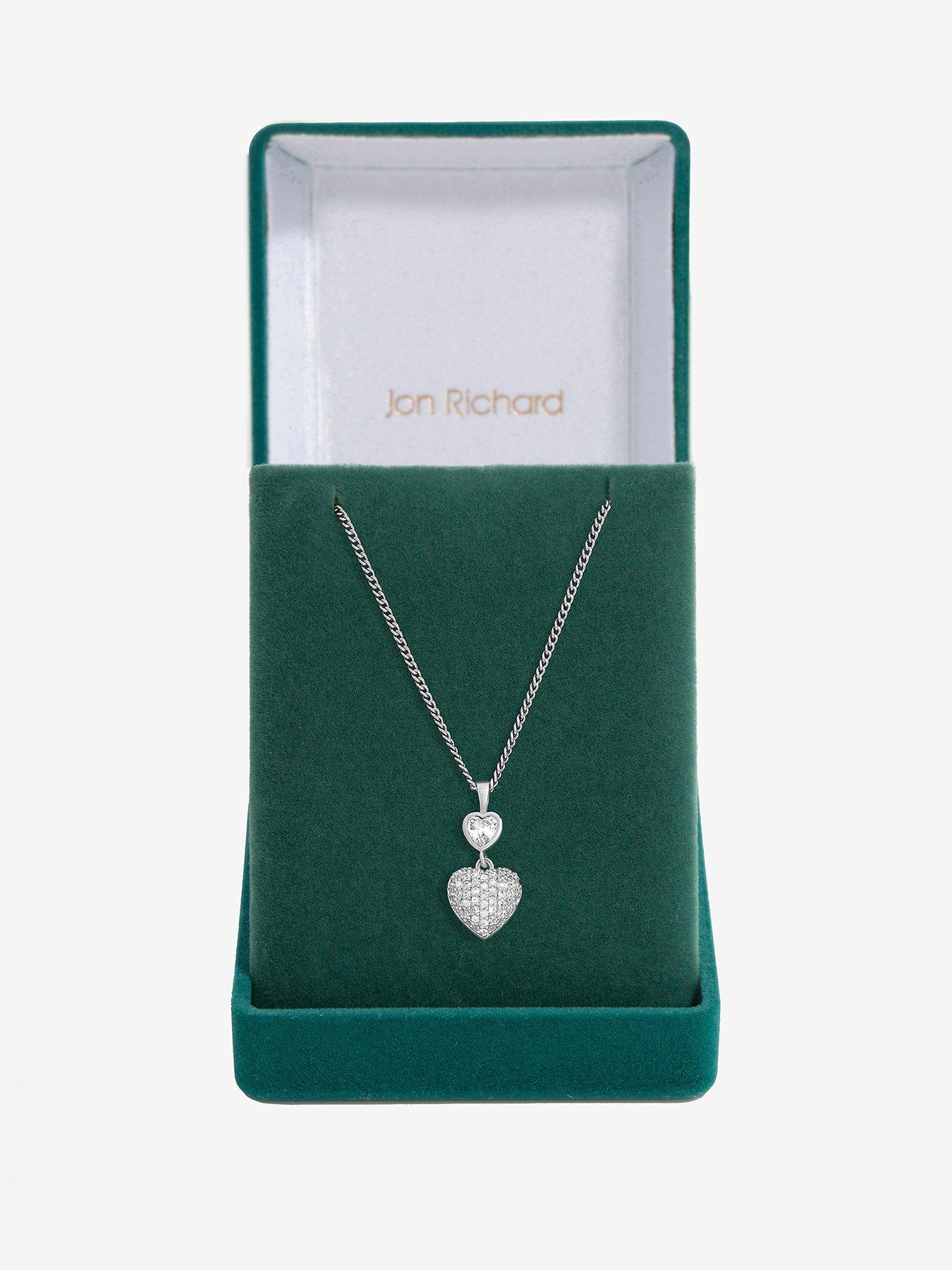 Image of Jon Richard Jon Richard Rhodium Plated Cubic Zirconia Micro Pave Heart Pendant - Gift Boxed
