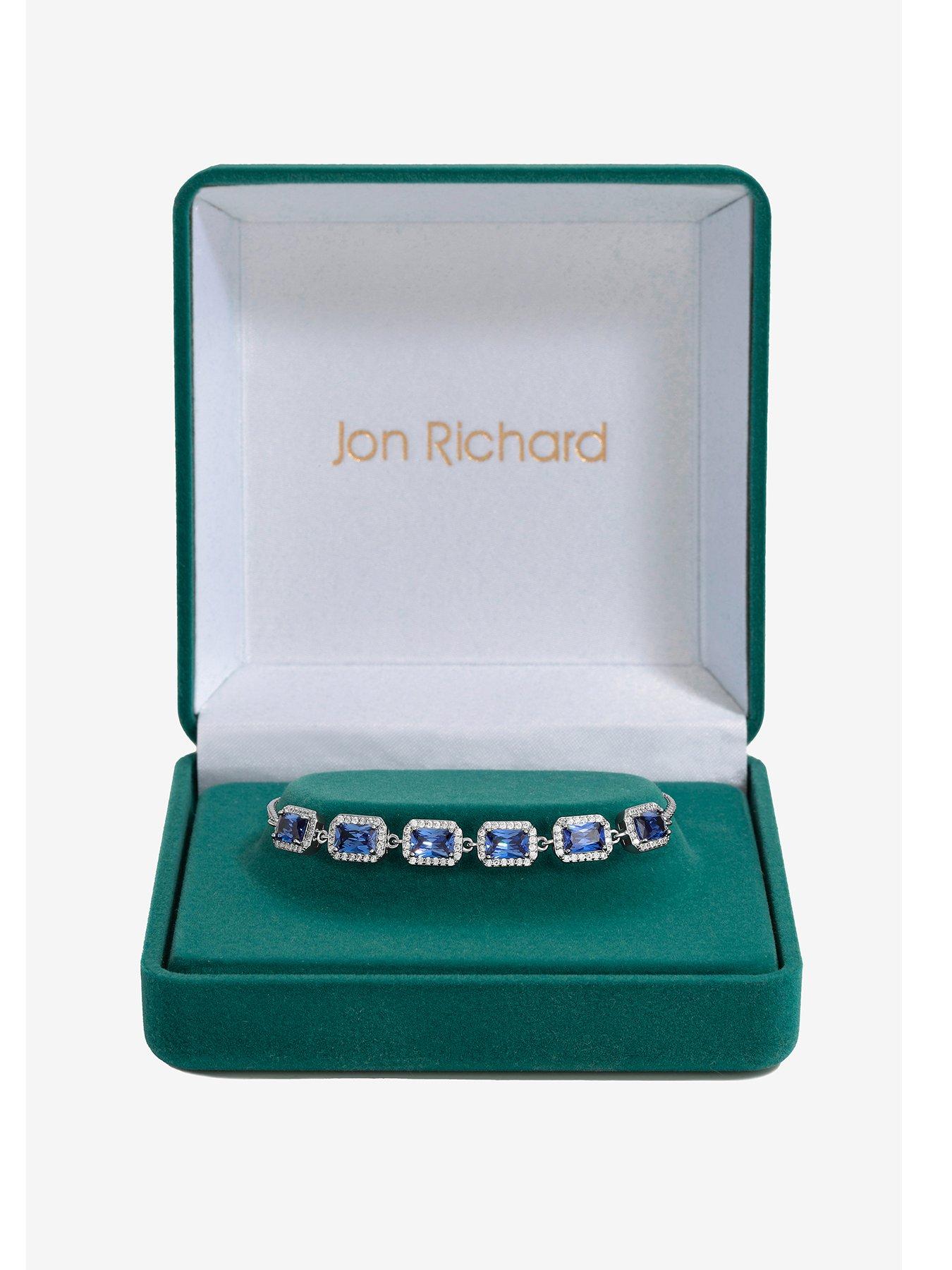 Image of Jon Richard Jon Richard Rhodium Plated Cubic Zirconia Emerald Cut Sapphire Toggle Bracelet - Gift Boxed