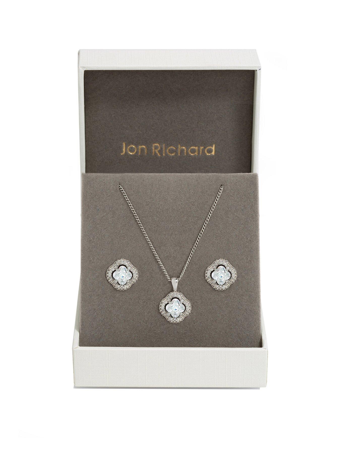 undefined Jon Richard Rhodium Plated Cubic Zirconia Clover Set - Gift Boxed