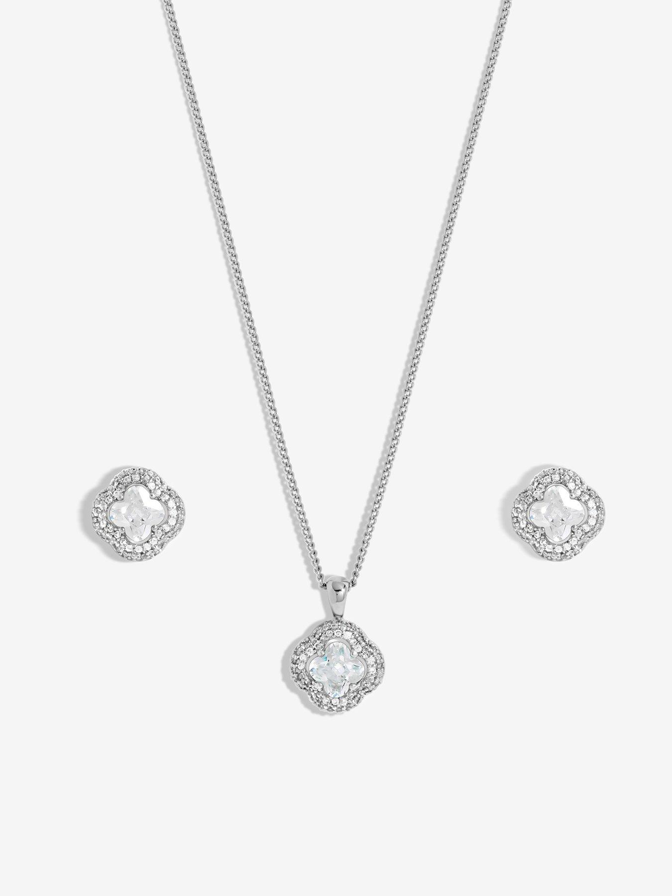 Image 2 of 4 of Jon Richard Jon Richard Rhodium Plated Cubic Zirconia Clover Set - Gift Boxed