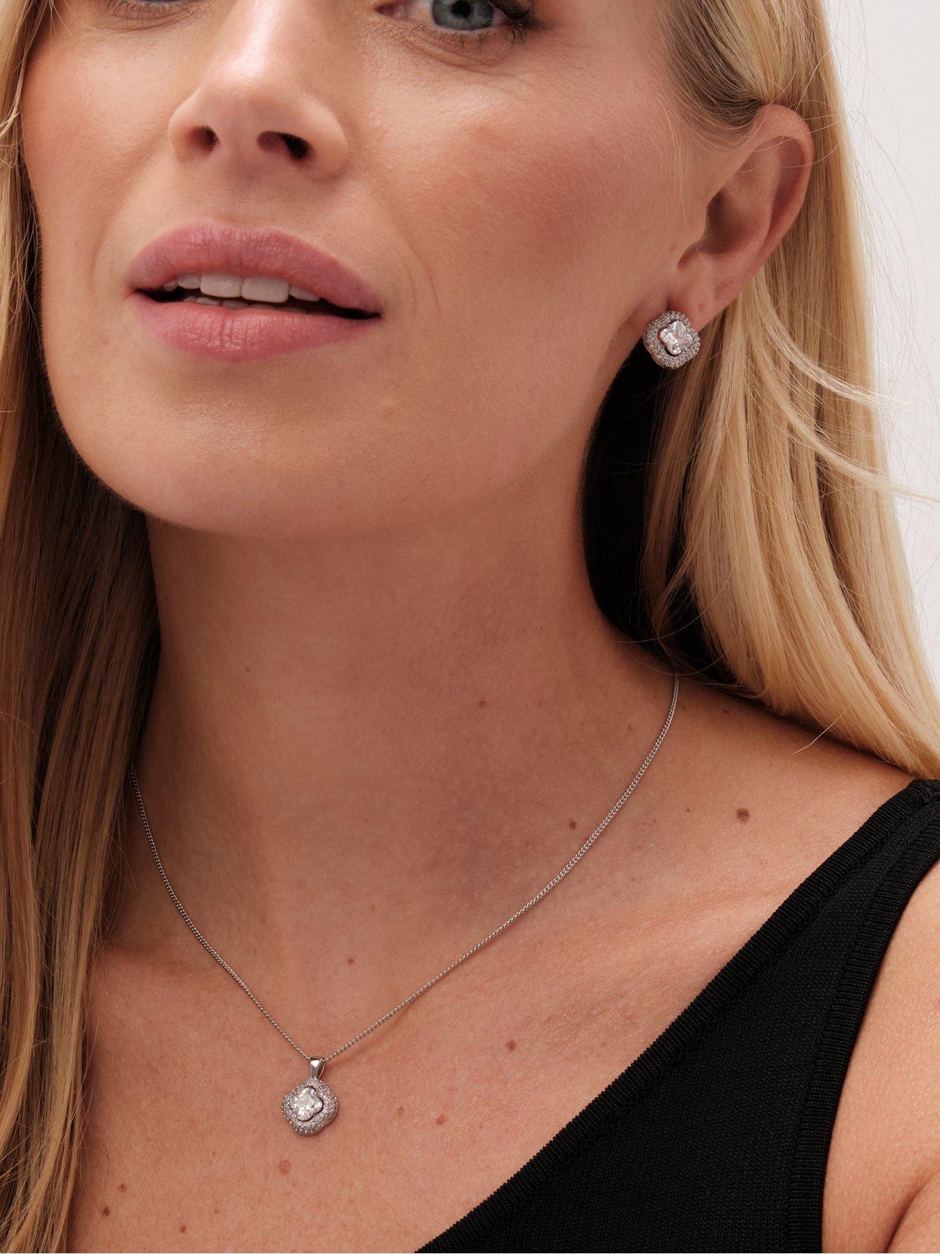 Image 4 of 4 of Jon Richard Jon Richard Rhodium Plated Cubic Zirconia Clover Set - Gift Boxed