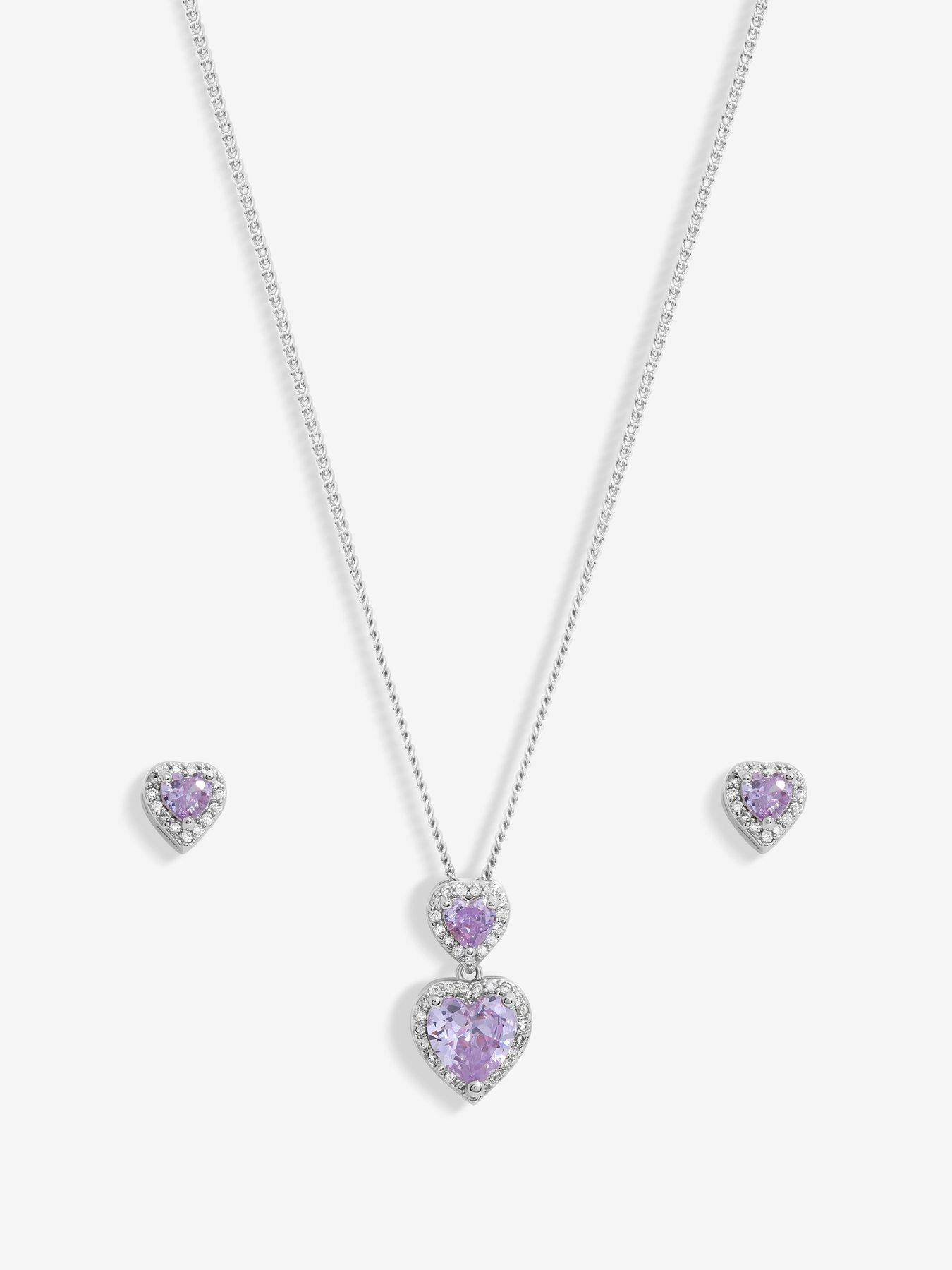 Image 2 of 4 of Jon Richard Jon Richard Rhodium Plated Cubic Zirconia Lavender Halo Ddouble Heart Set - Gift Boxed