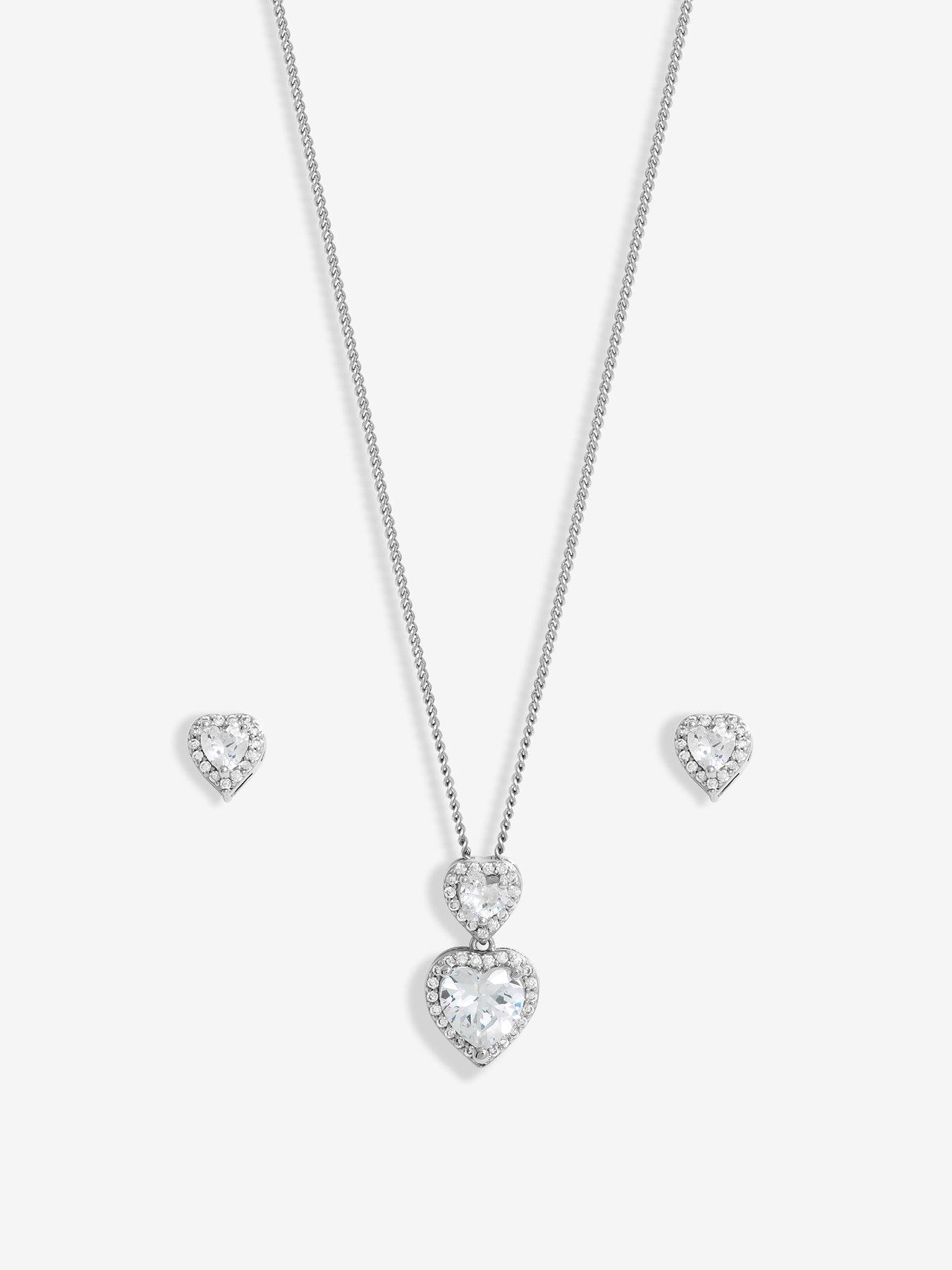 Image 2 of 4 of Jon Richard Jon Richard Rhodium Plated Cubic Zirconia Halo Ddouble Heart Set - Gift Boxed