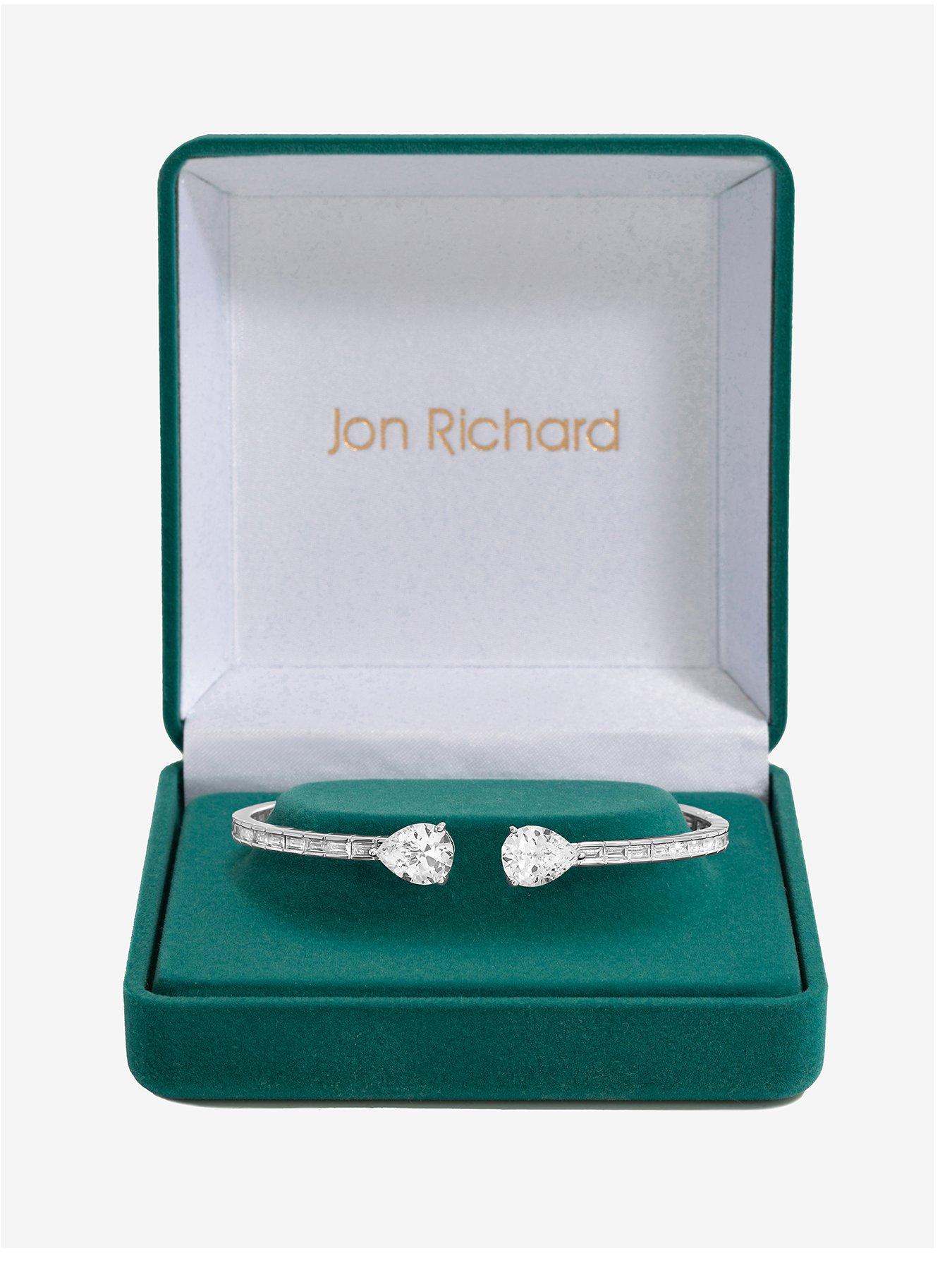 undefined Jon Richard Rhodium Plated Cubic Zirconia Peardrop Open Hinge Bangle