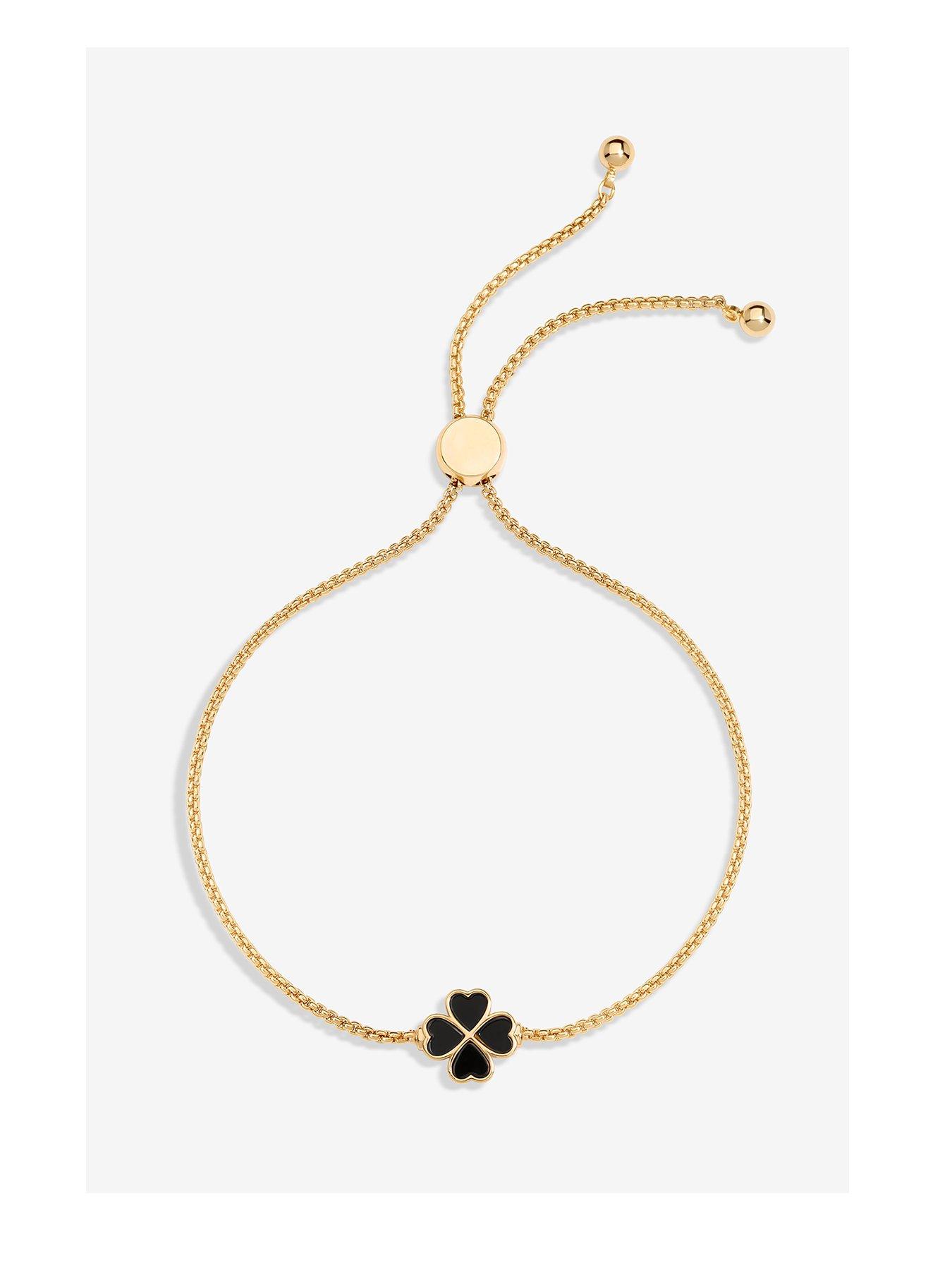 undefined Gold Plated And Jet Enamel Heart Clover Toggle Bracelet